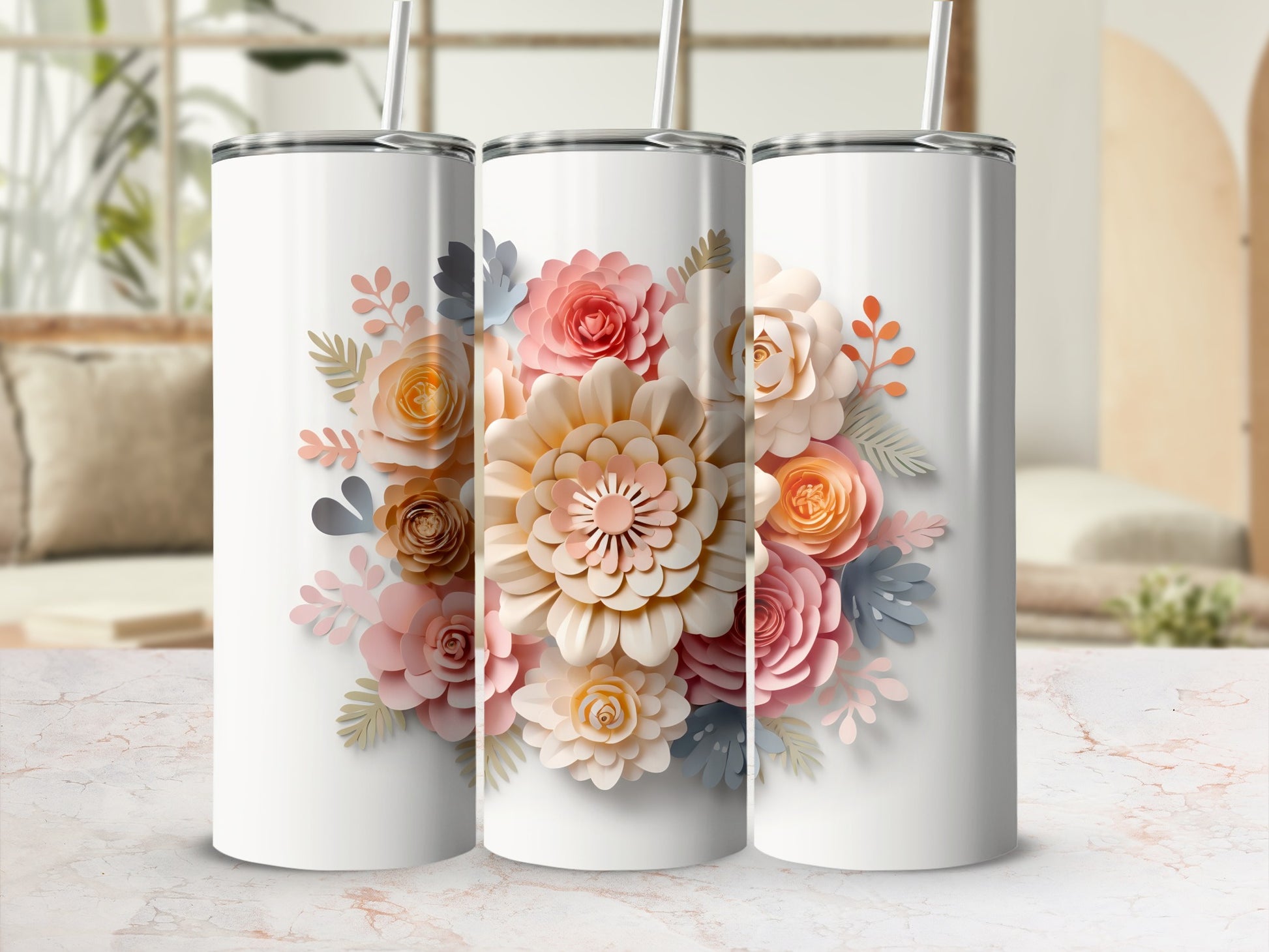 Floral Pattern Tumbler with Straw 20oz