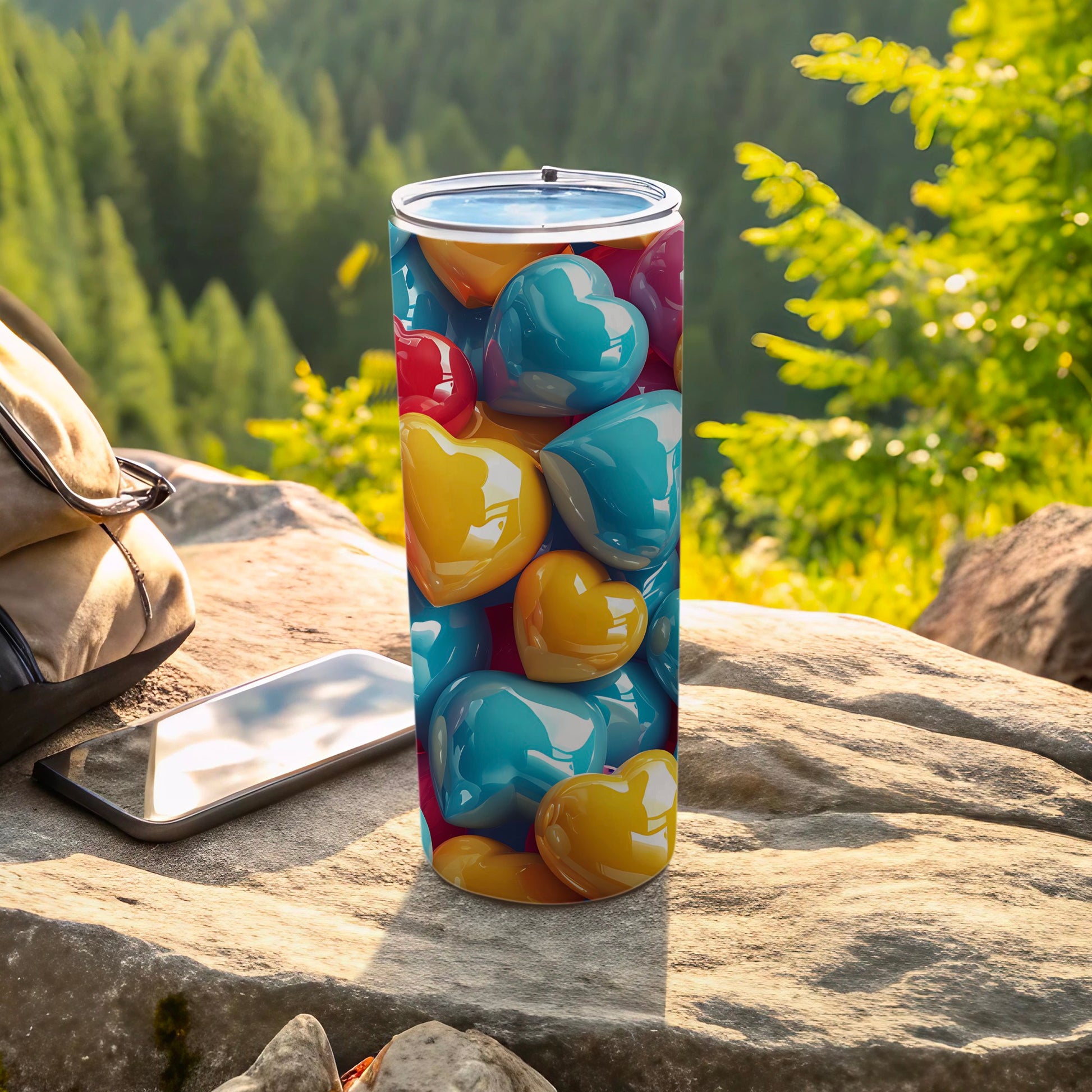 Colorful Glossy Puffy Hearts Design Tumbler product type