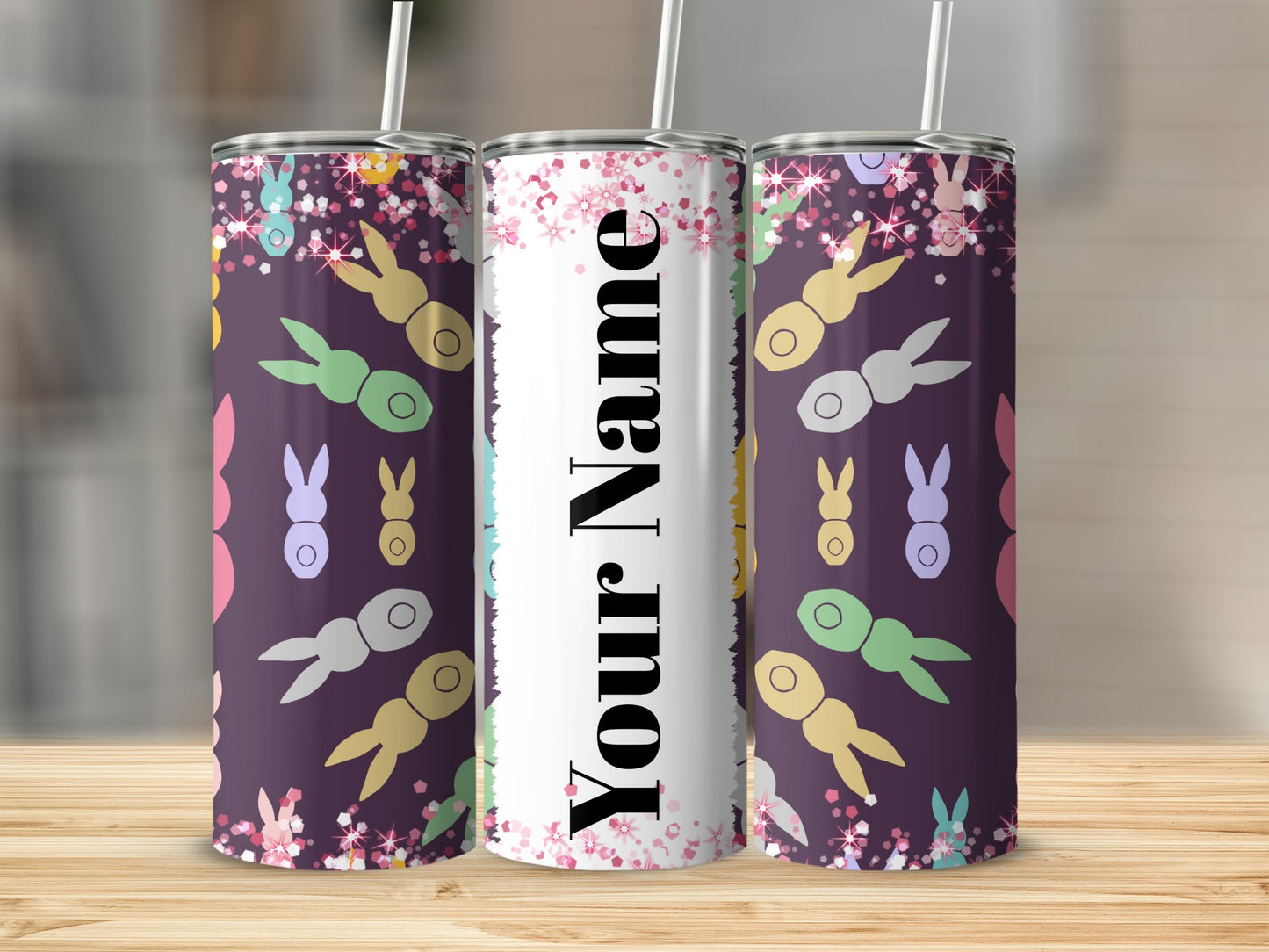 Personalized Colorful Bunny Design Drinkware