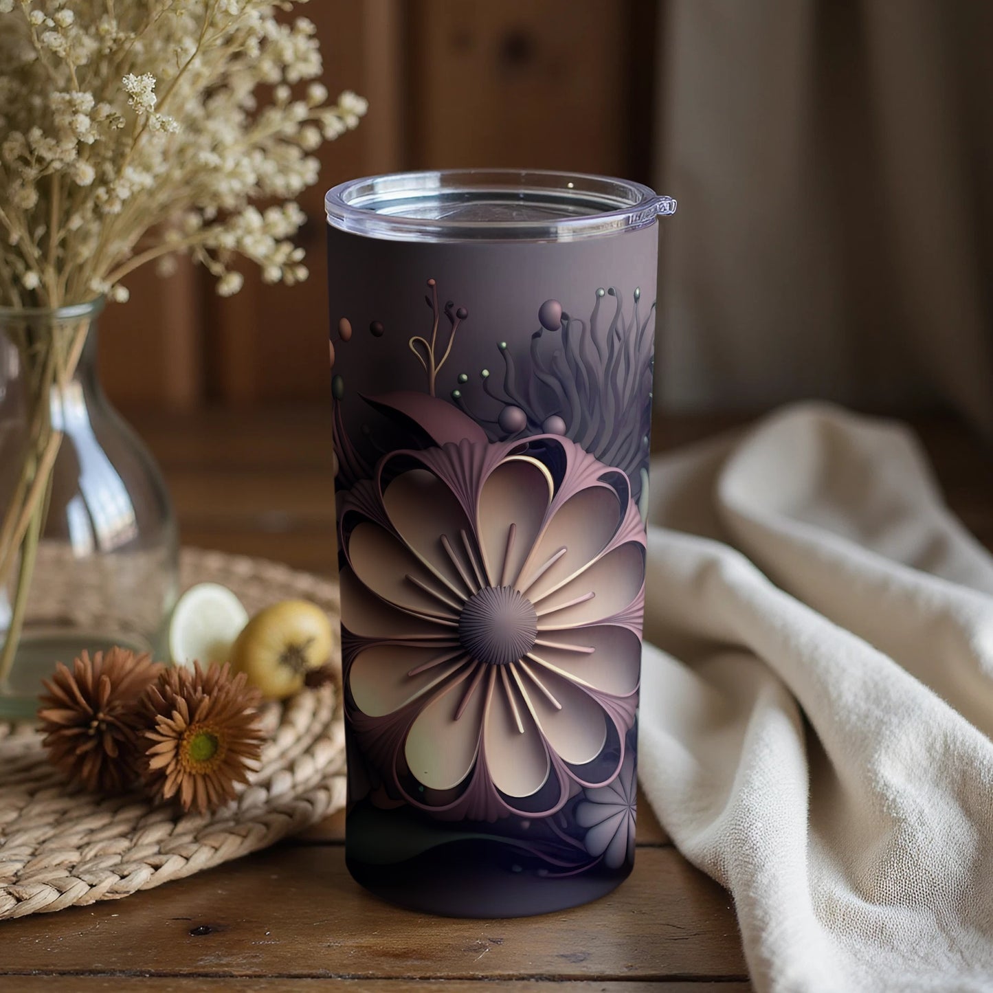 Elegant Purple Flower Design Travel Mug