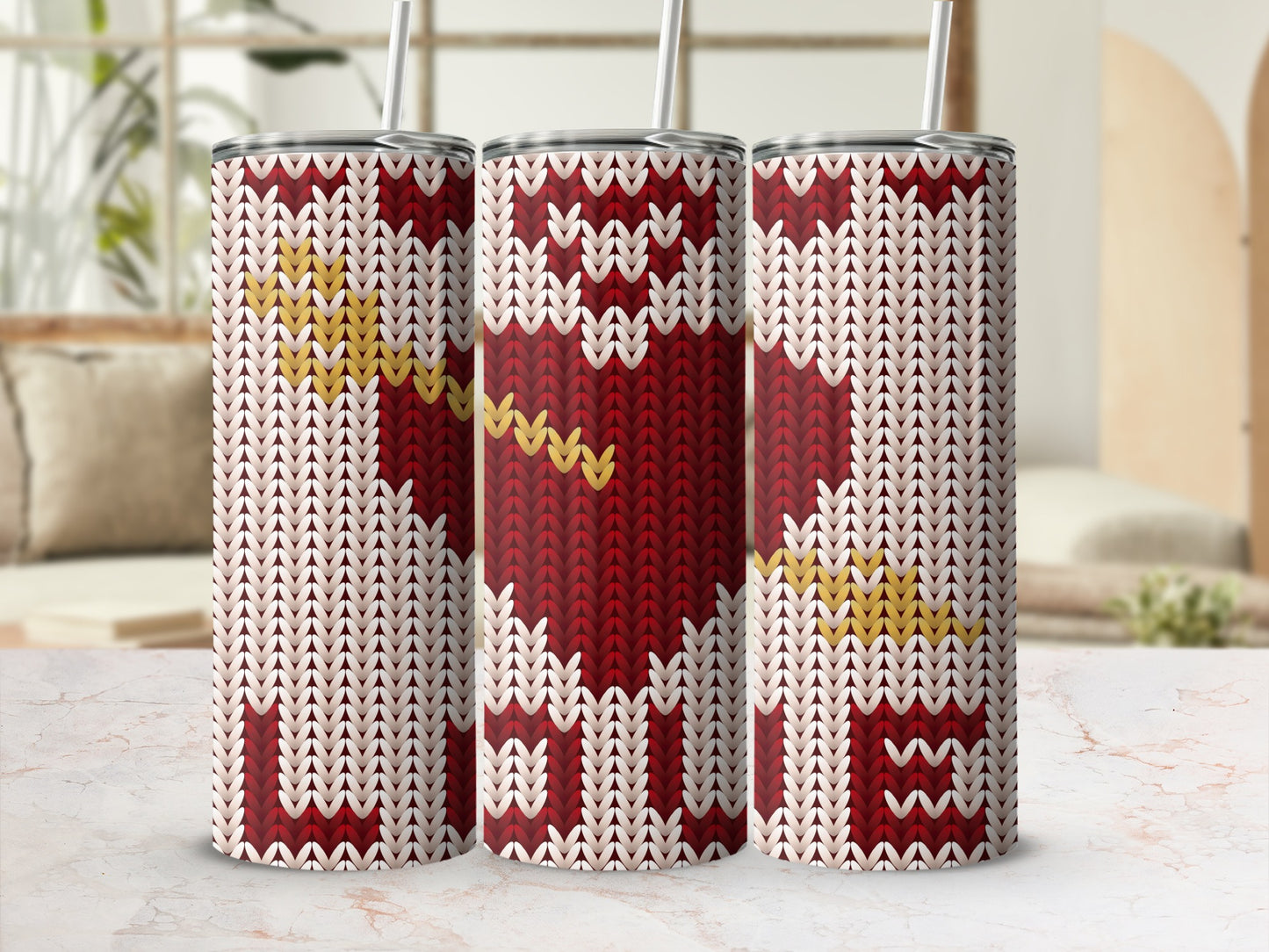 Red White Yellow Merry Christmas Knit Pattern Tumbler product type