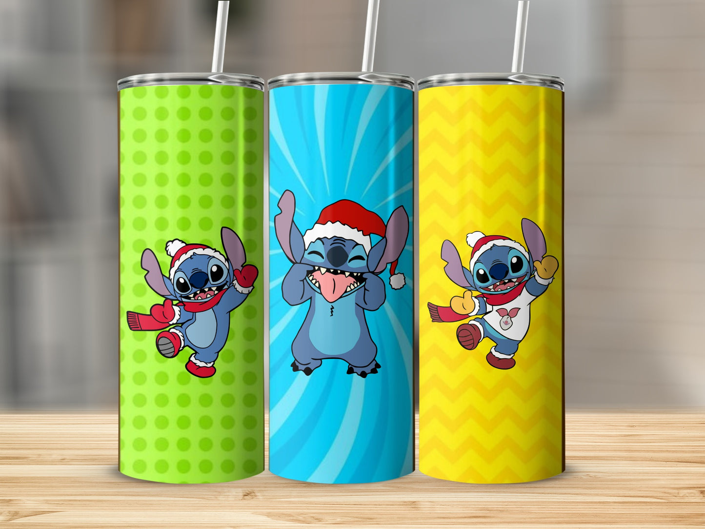 Christmas Themed Tumblers with Stitch Illustrations