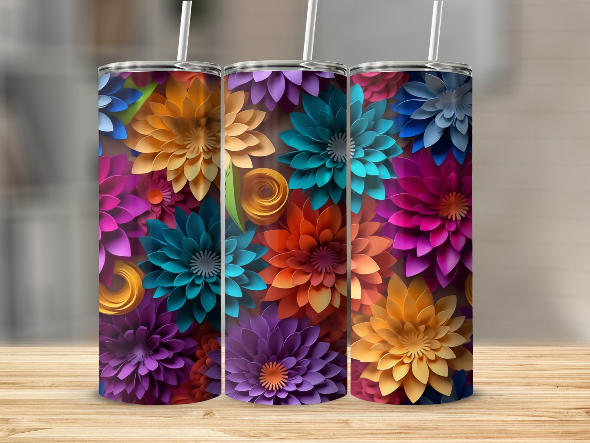 Vibrant Floral Patterned Tumblers Eye-Catching Design
