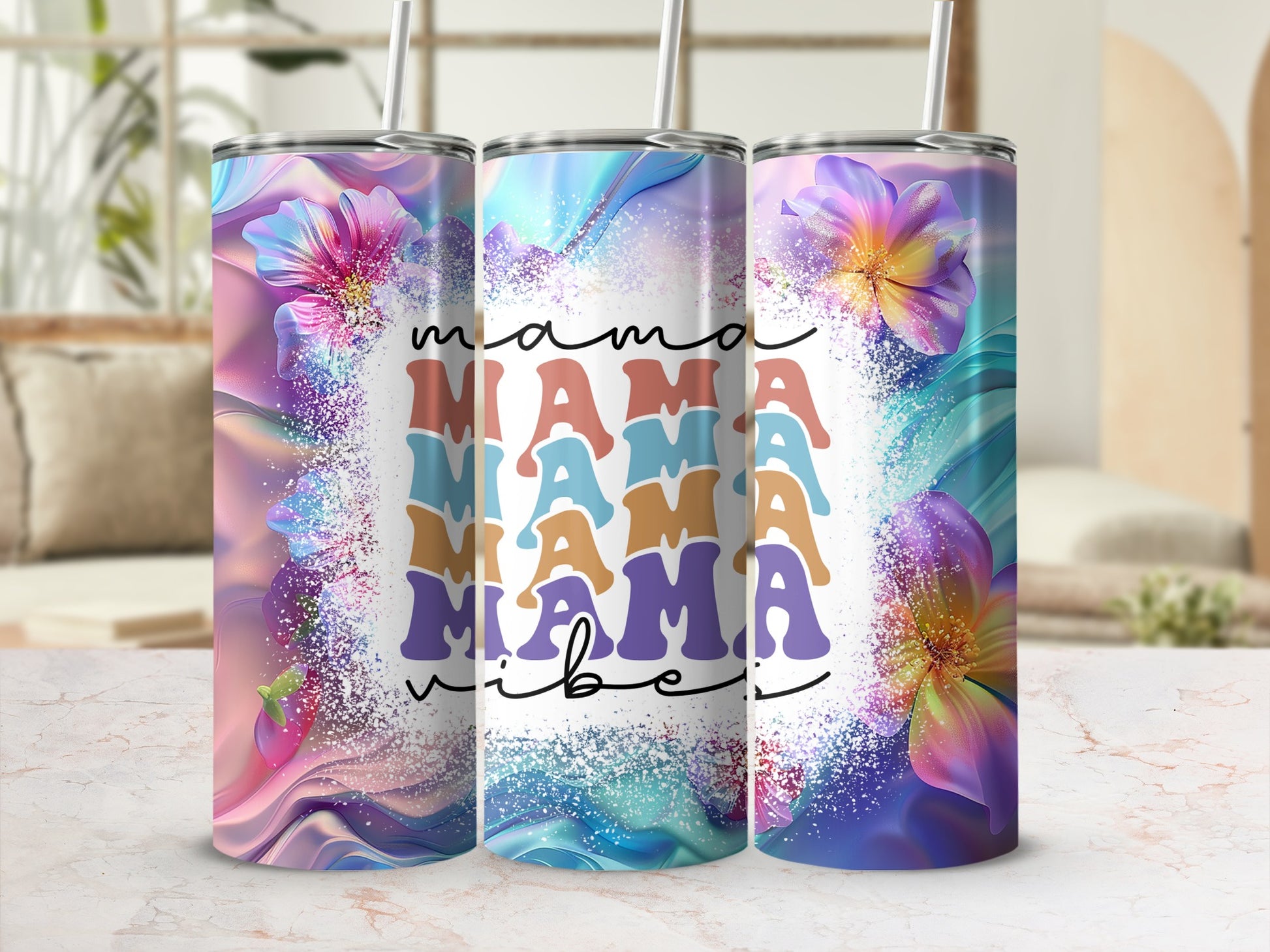 Vibrant Floral Mama Vibes Colorful Design Tumbler