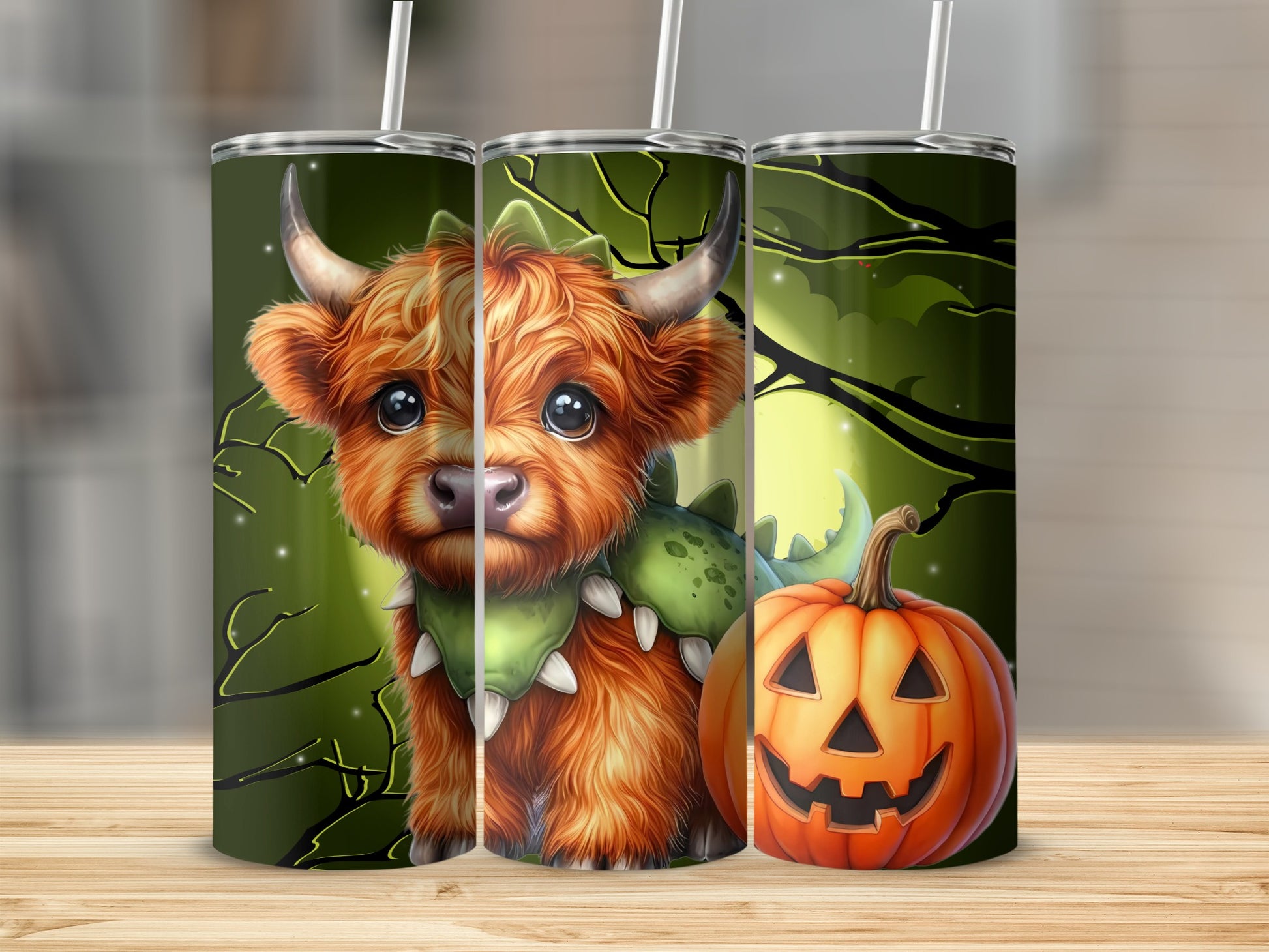 Adorable Highland Cow in Halloween Pumpkin Tumbler