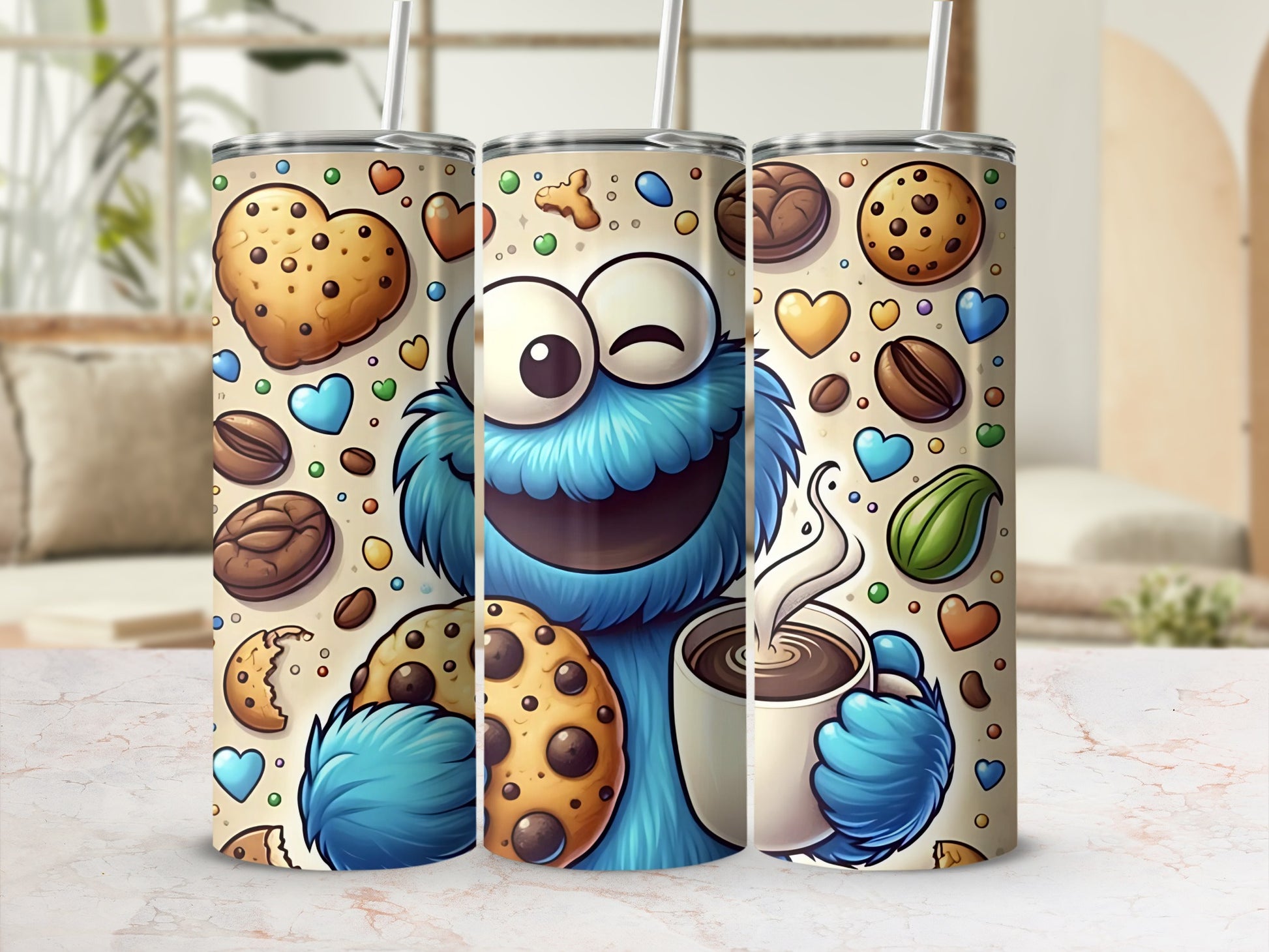 Cartoon Cookie and Coffee Design Insulated Tumbler