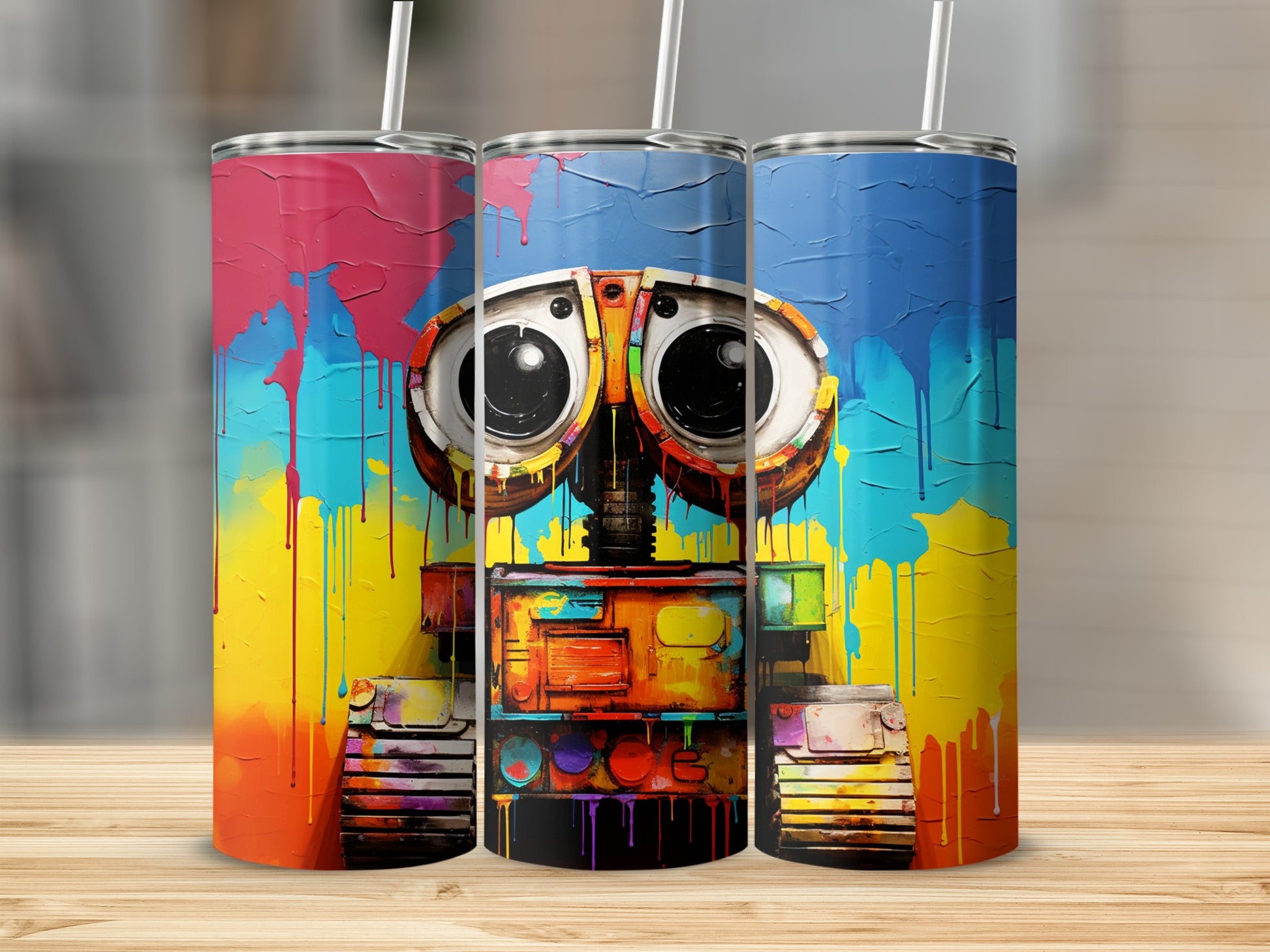Colorful Robot Face Design Tumbler Cup Custom Art