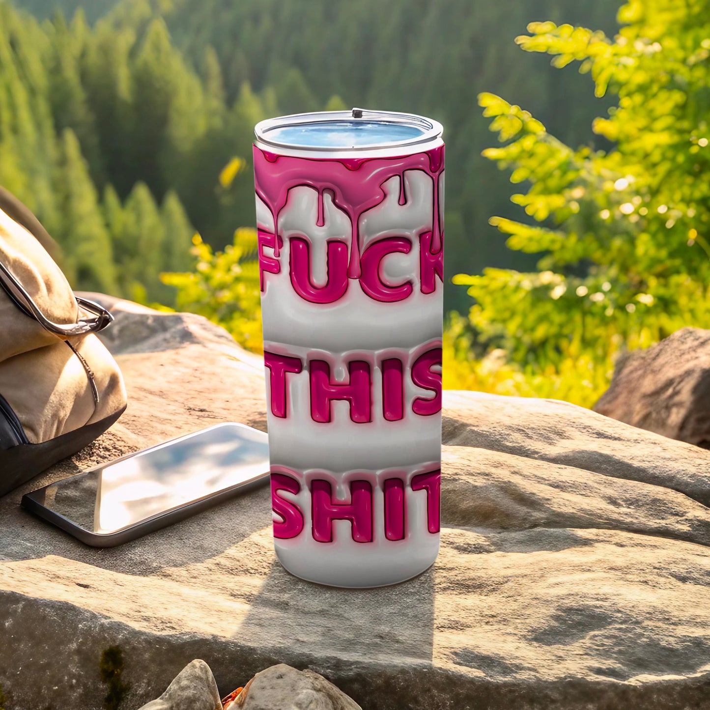 FUCK THIS SHIT Pink Dripping Text White Tumbler product type