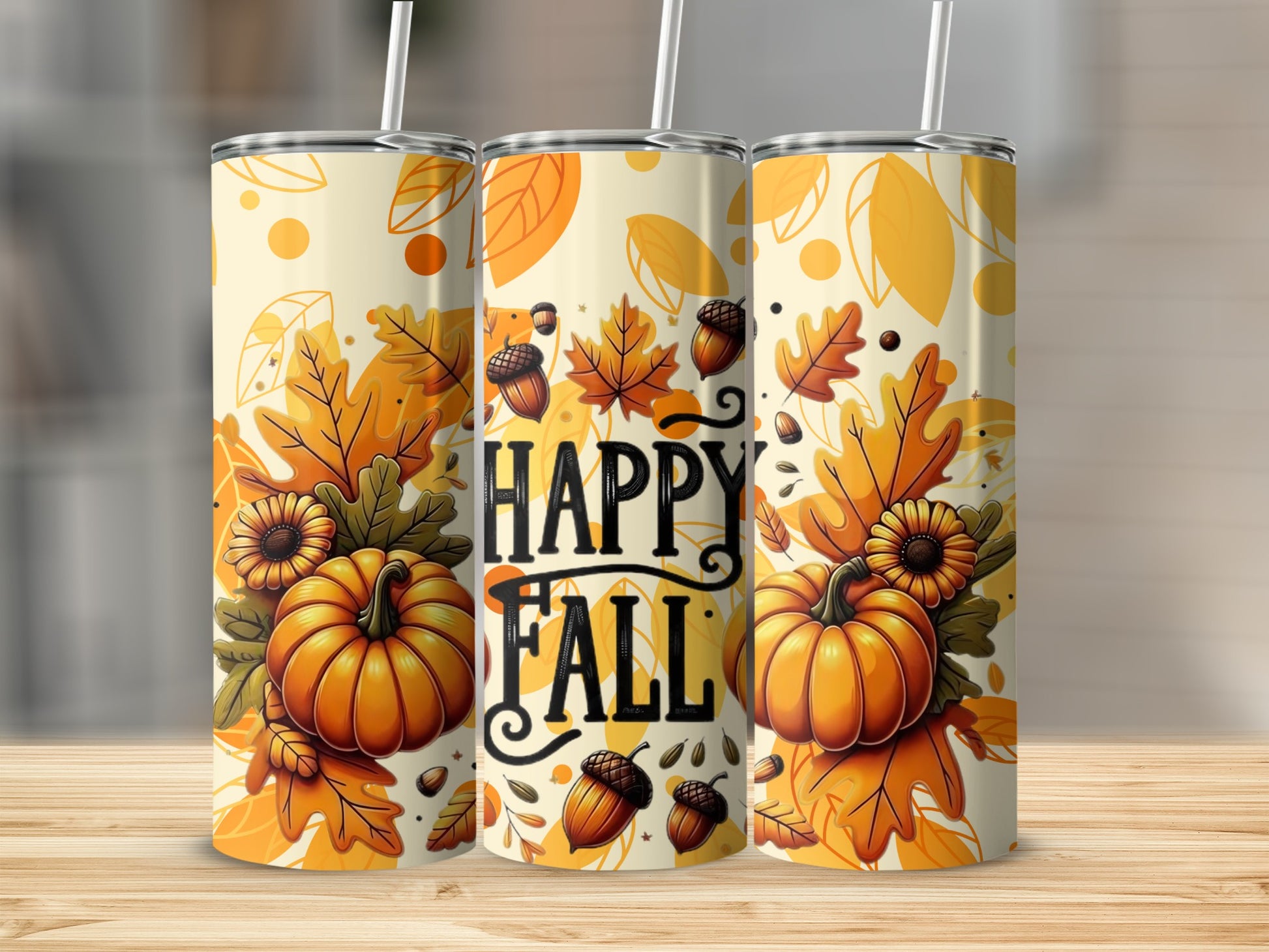 Happy Fall Decorative Pumpkin Leaves Autumn Tumbler