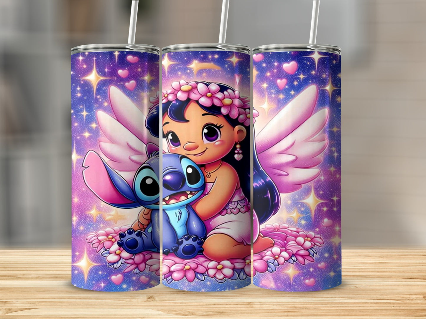 Cute Cartoon Angel Wings and Hearts Tumbler Cup Design