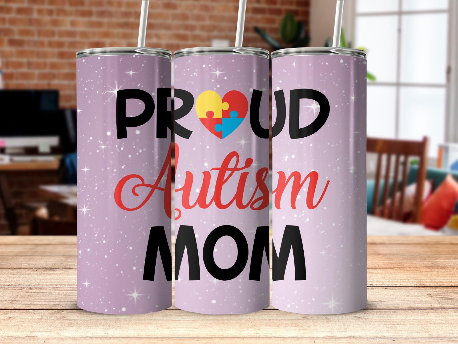 Proud Autism Mom Tumbler with Colorful Heart Design