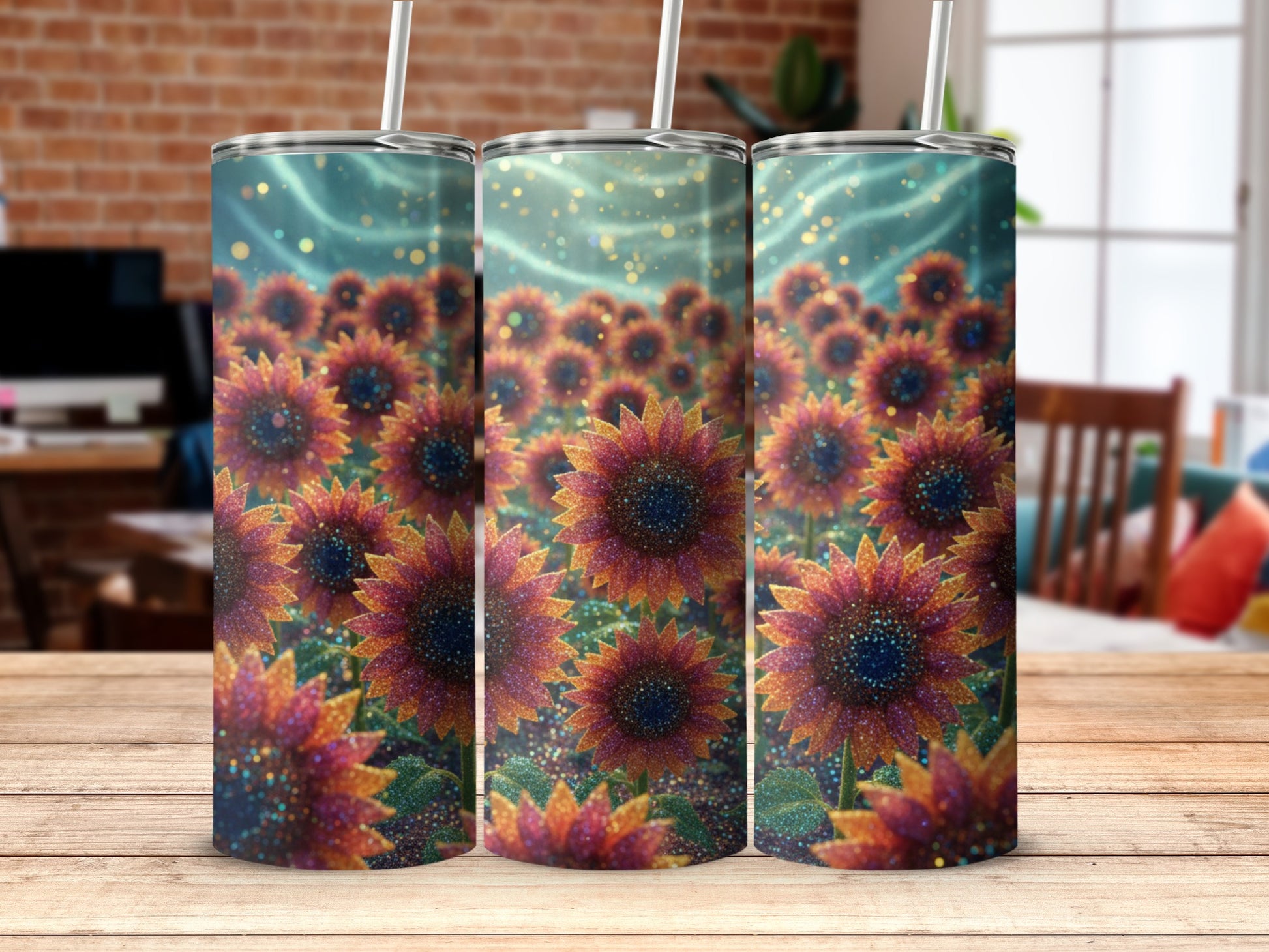 Sunflower Design Tumbler with Colorful Art