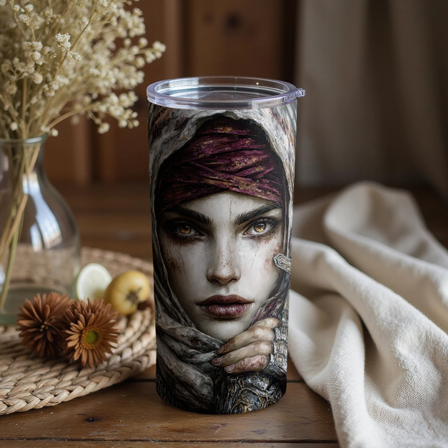 Mysterious Woman Art Insulated Tumbler Travel Cup