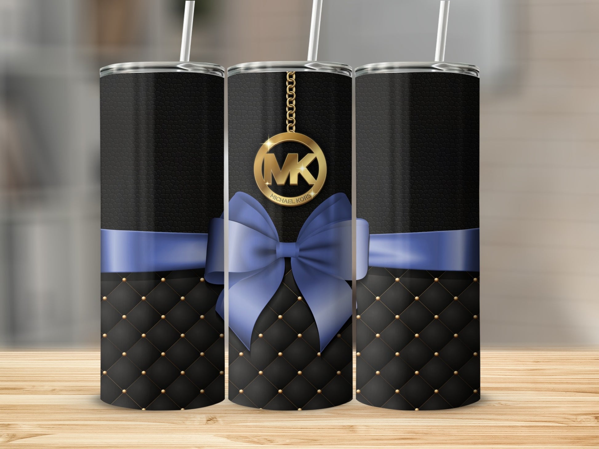 Luxurious Black and Blue Quilted Design tumbler
