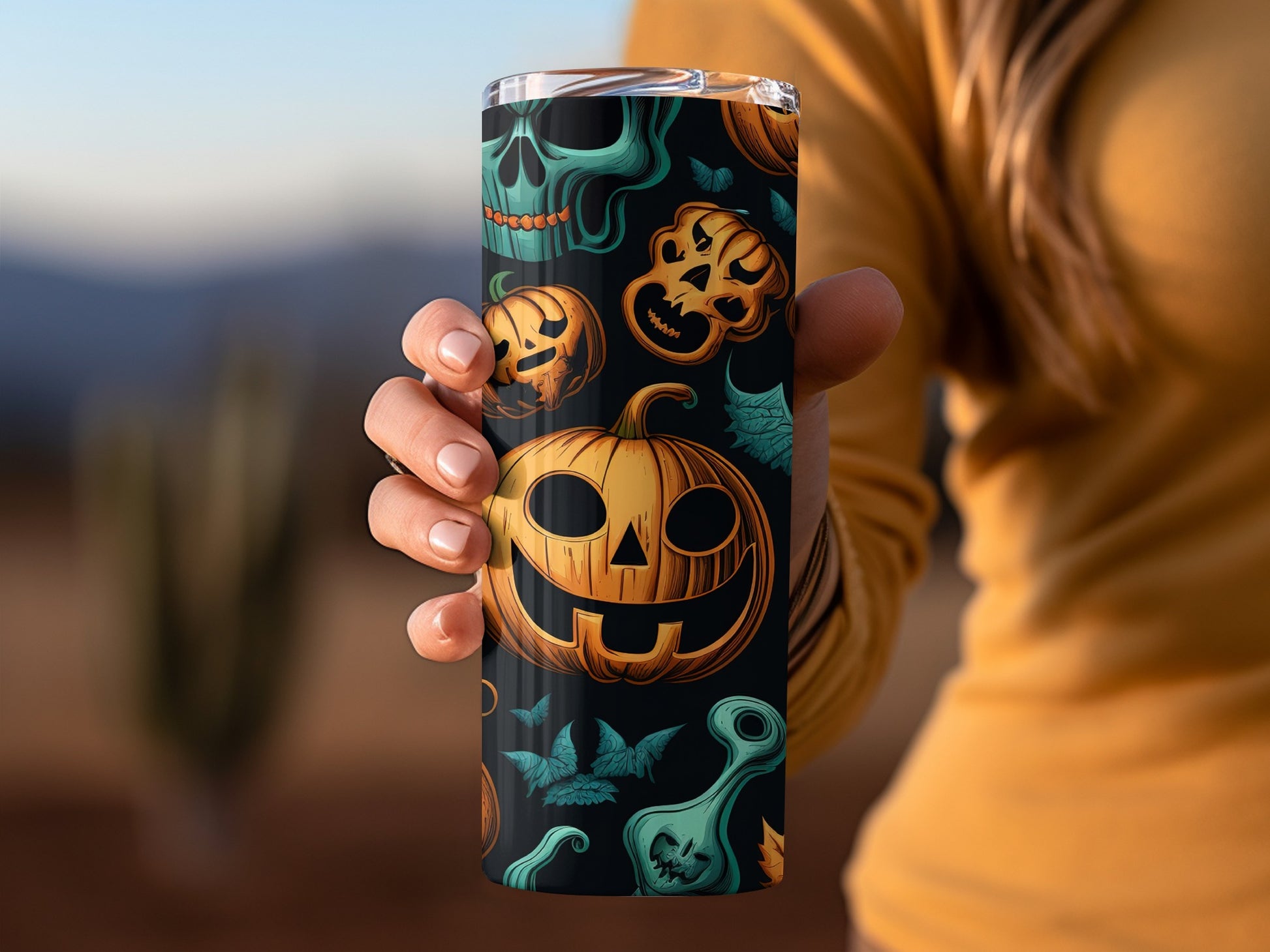Halloween Pumpkin Skull Design Tumbler Cup