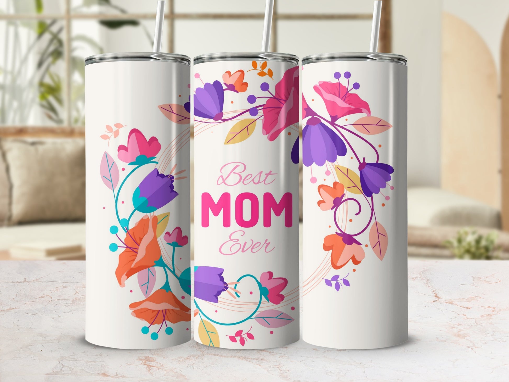 Floral Best Mom Ever Tumbler for Mother's Day Gift