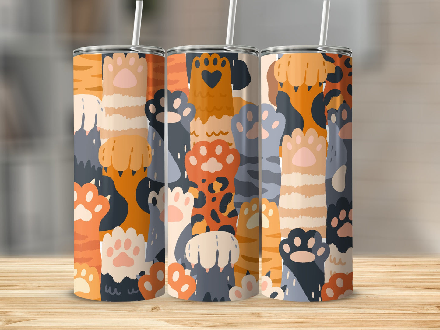 Colorful Cat Paw Print Pattern Tumbler Cup Design
