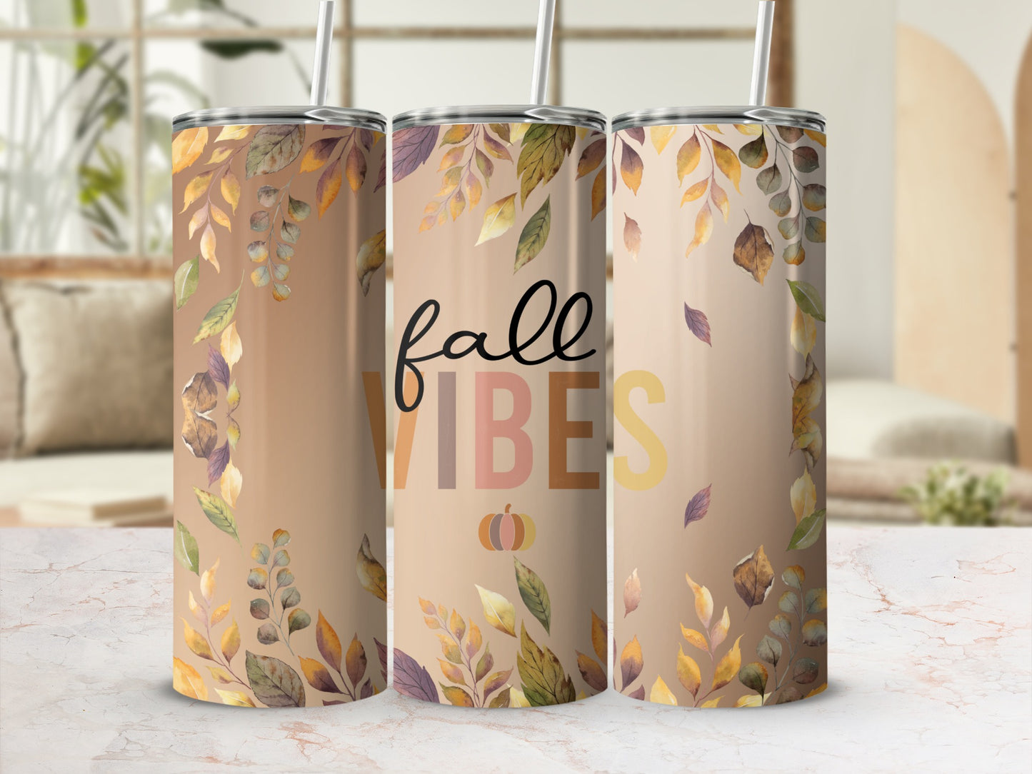 Fall Vibes Floral Leaves Insulated Tumbler Flask