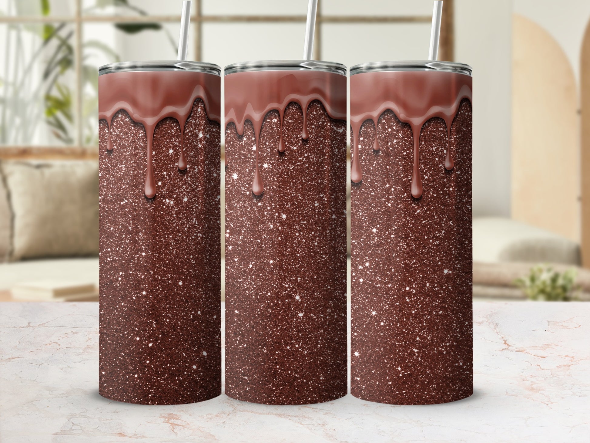Glittering Brown Chocolate Drip Tumbler for Beverage Storage