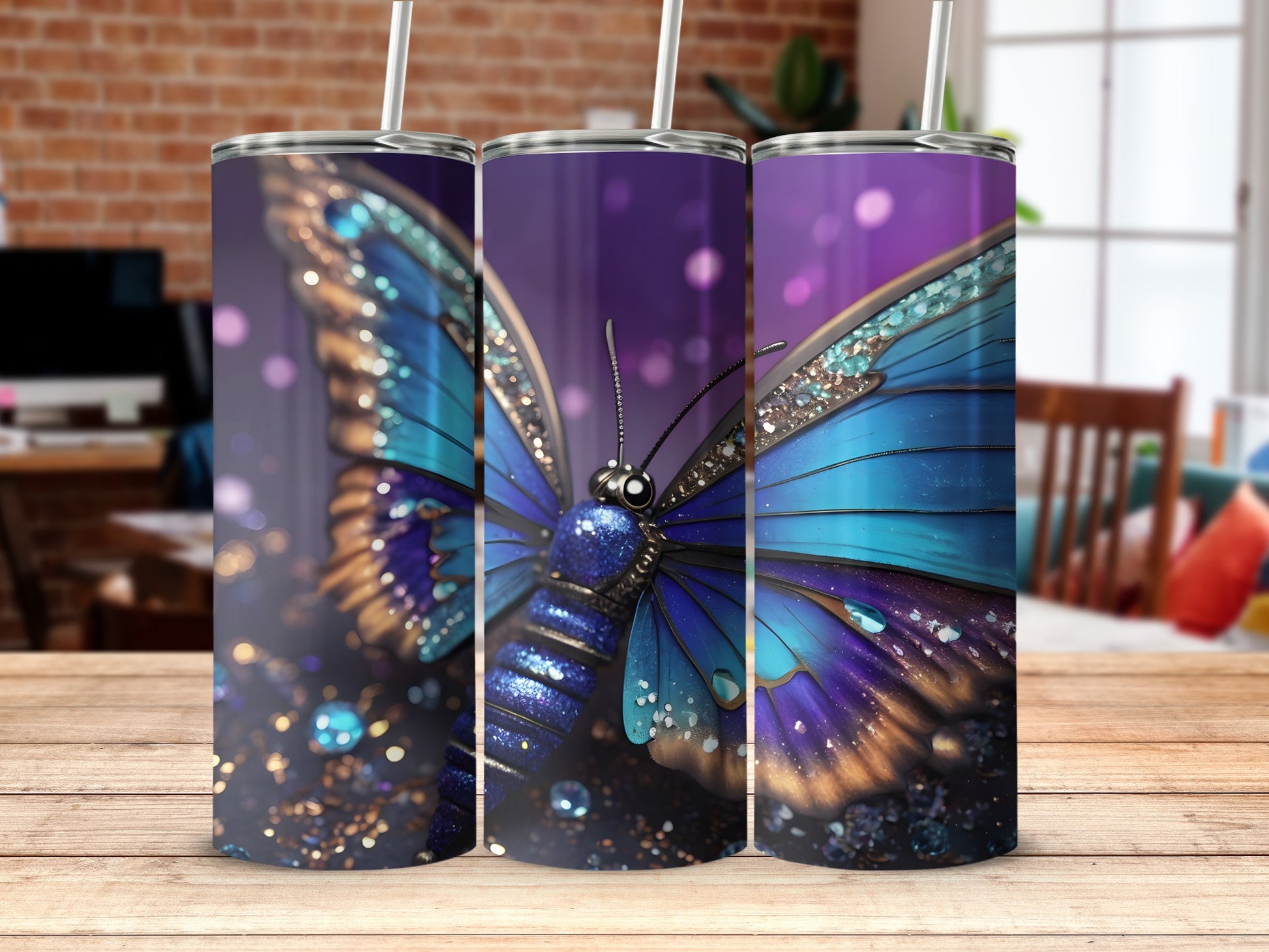 Jewel Tone Glitter Butterfly Royal Design Tumbler product type