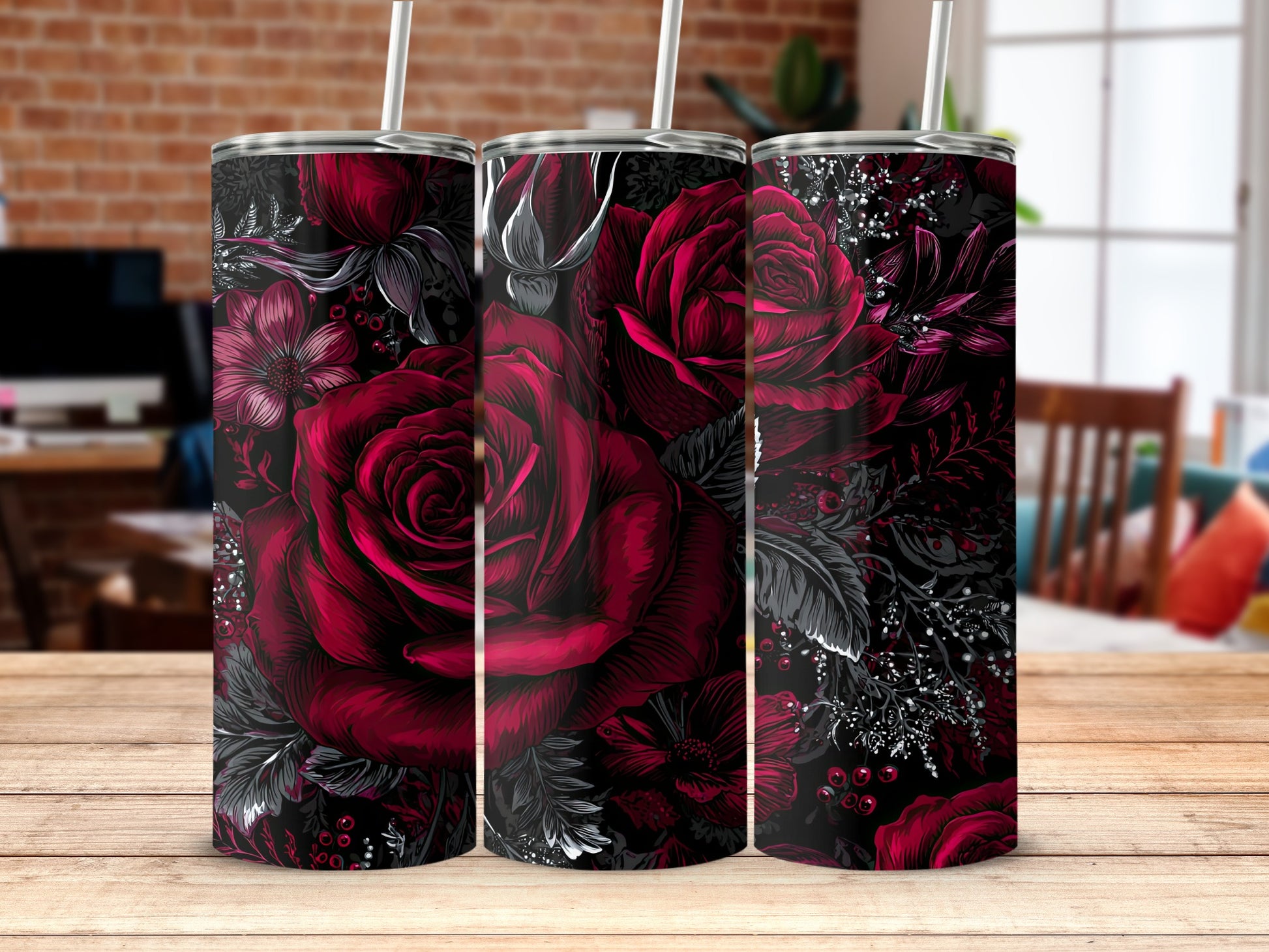 Roses and Floral Dark Themed Tumbler Drinkware