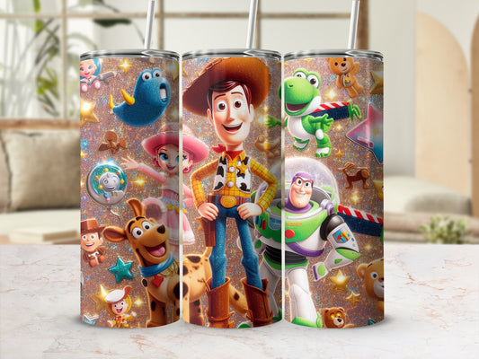 Glittery Toy Characters Design Insulated Tumbler
