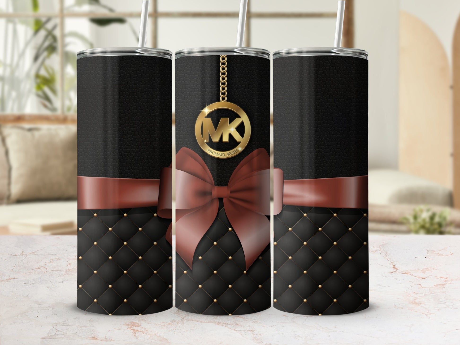 Elegant Black and Red Bow Design Tumbler Product