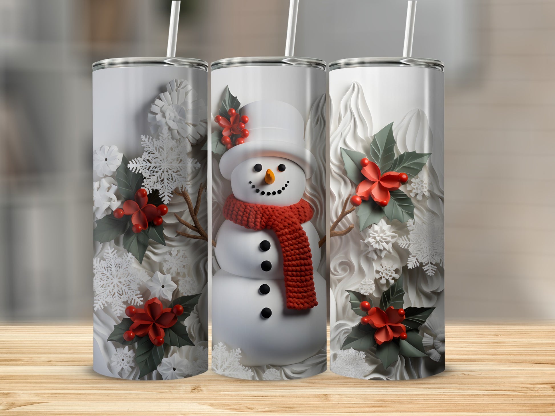 Festive Snowman and Snowflakes Holiday Themed Tumbler