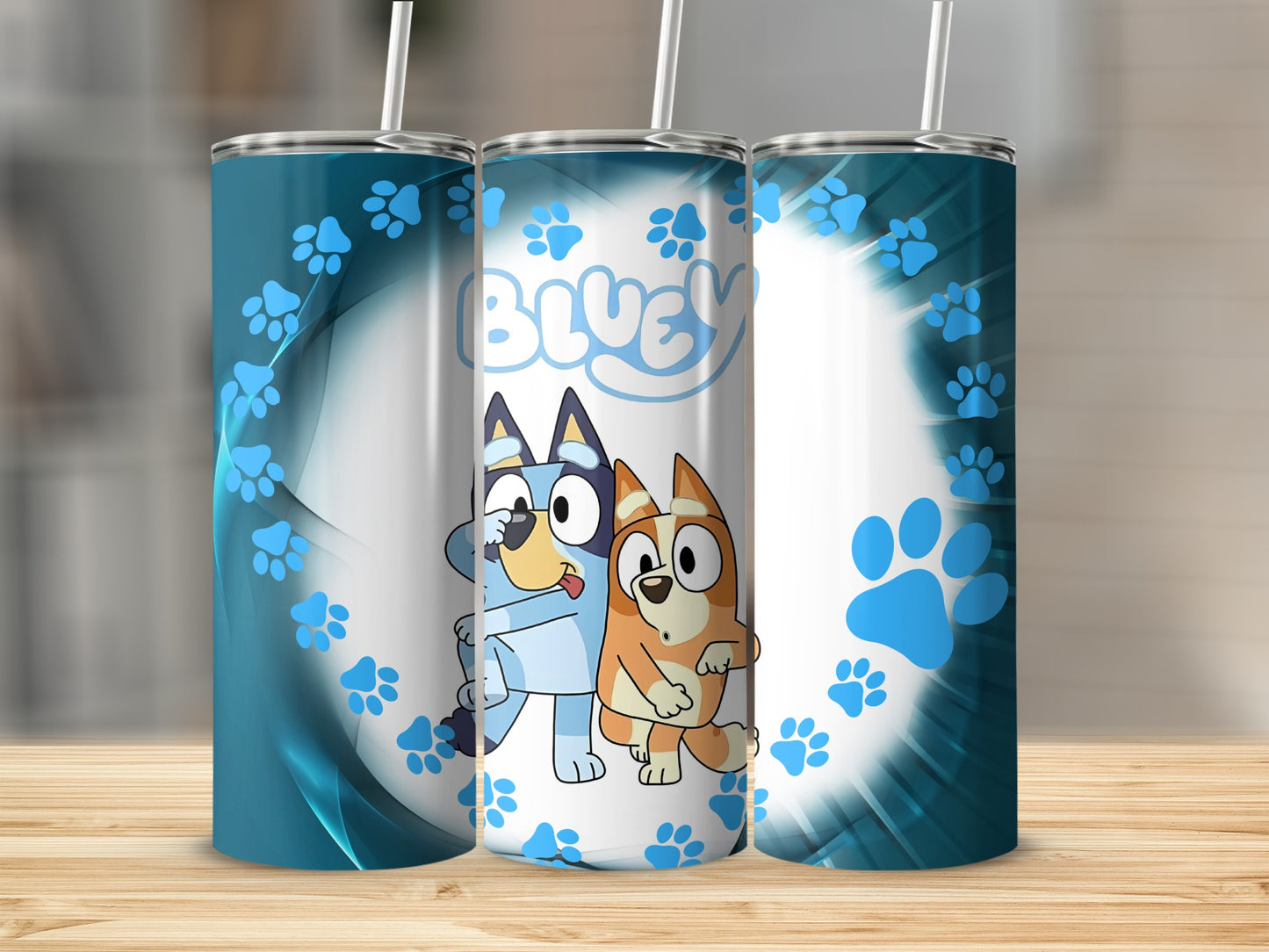 Cute Blue Dog and Puppy Paw Print Tumbler Cup