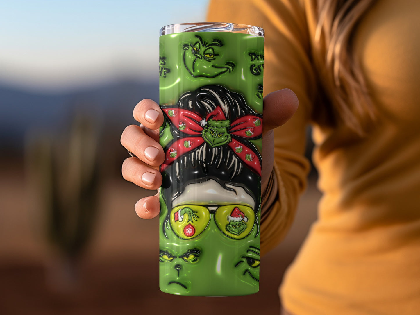Green Grinch Themed Insulated Tumbler Drinkware Cup