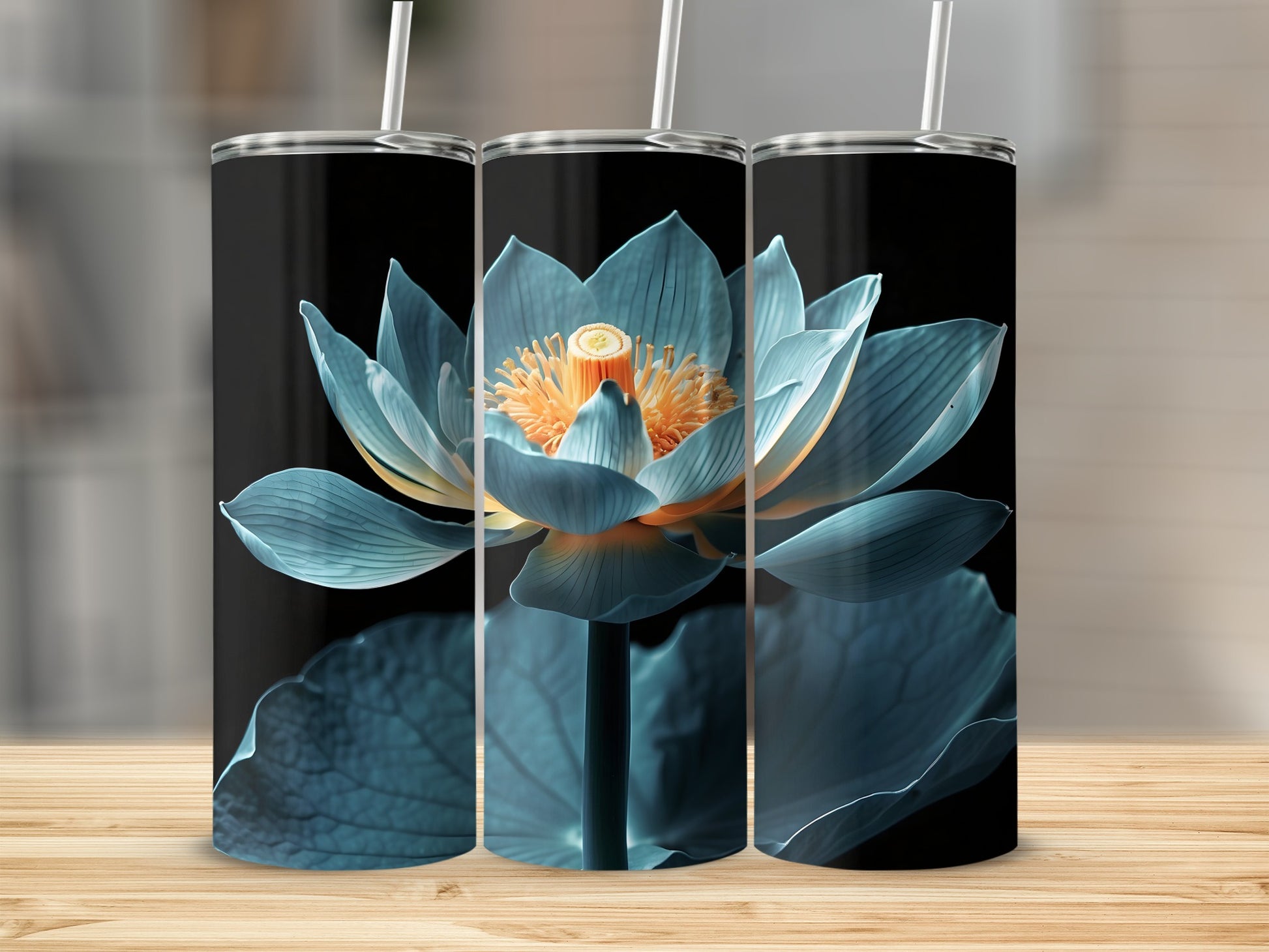 Vibrant Blue Lotus Flower Print Black product type