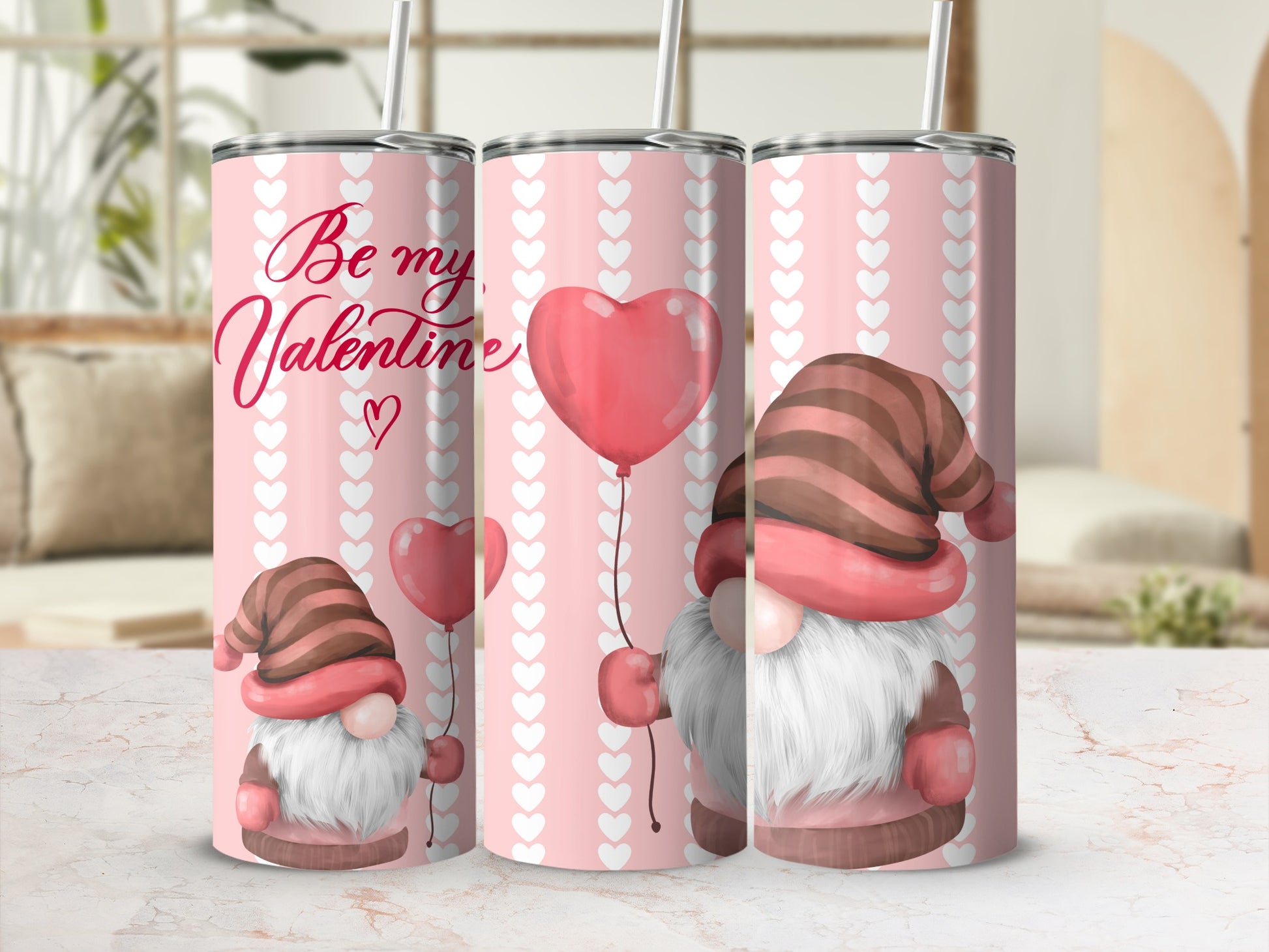 Be My Valentine Gnome Heart Balloon Tumbler