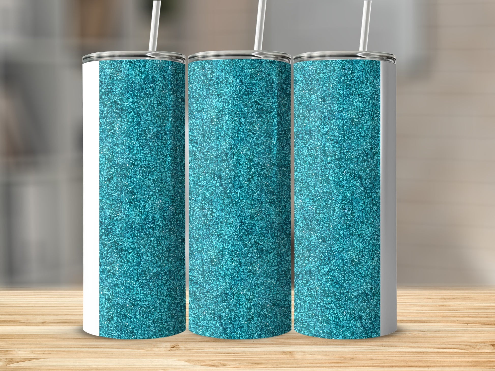 Glitter Sparkling Teal Blue Tumblers Stylish Drinkware