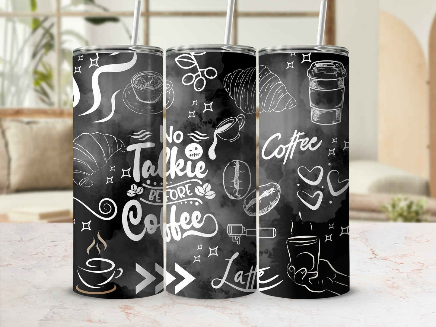 No Talkie Before Coffee Latte Art Coffee Tumbler