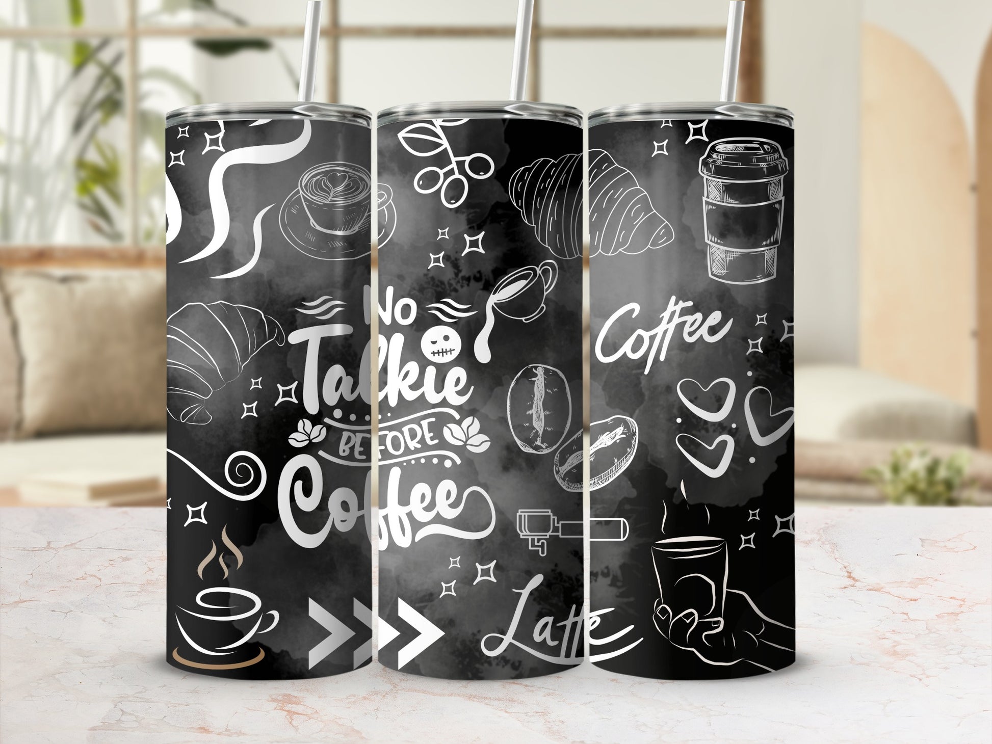 No Talkie Before Coffee Latte Art Coffee Tumbler