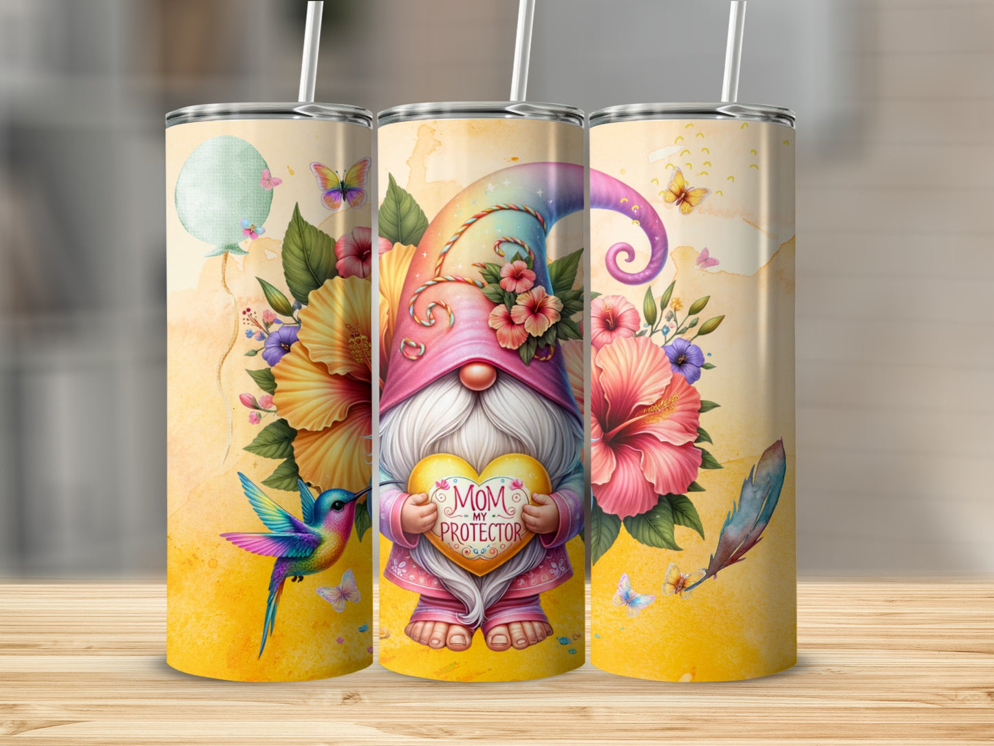 Cute Gnome Mom My Protector Floral Design Tumbler