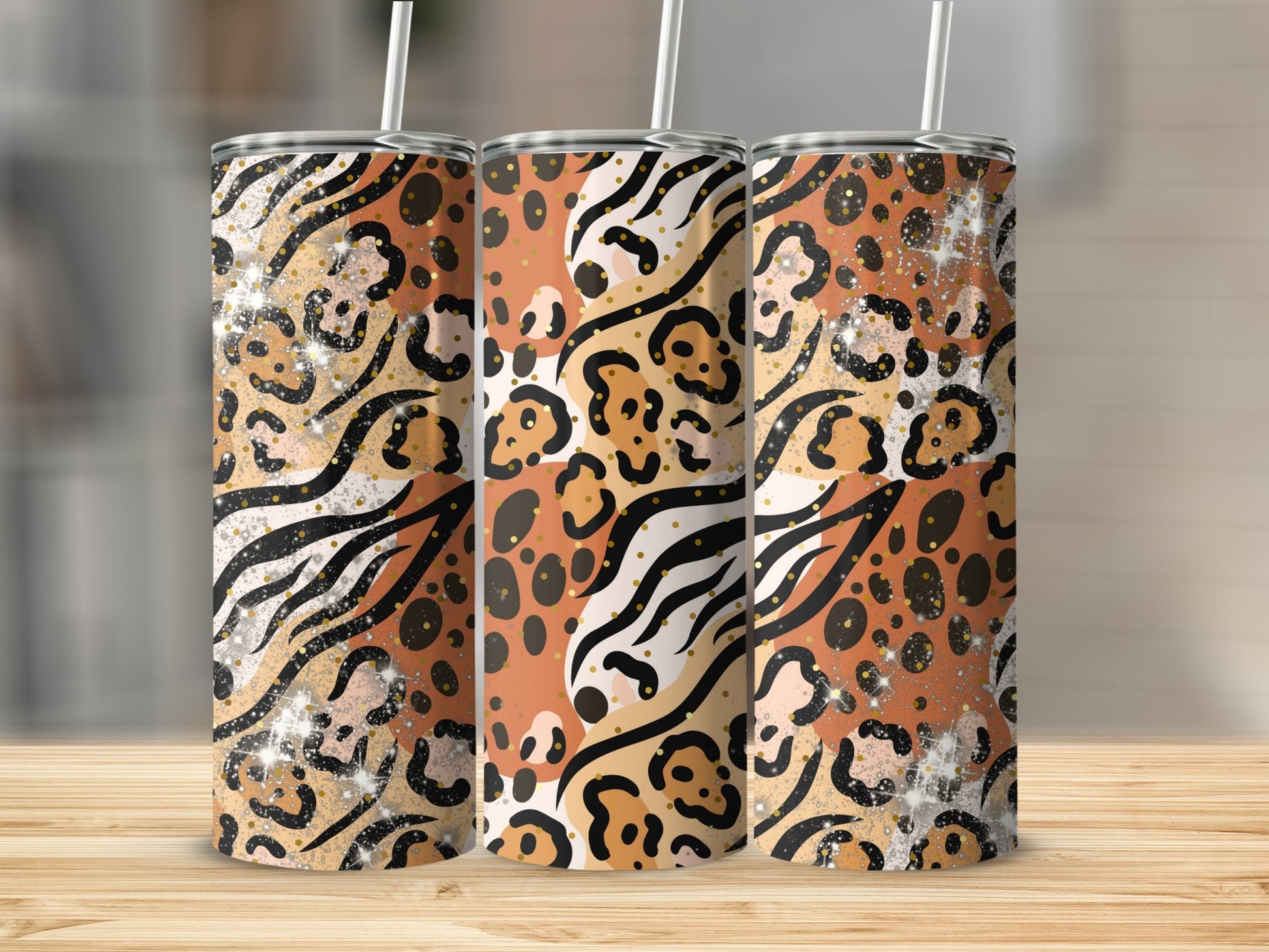 Animal Print Glitter Leopard Design Tumbler Product