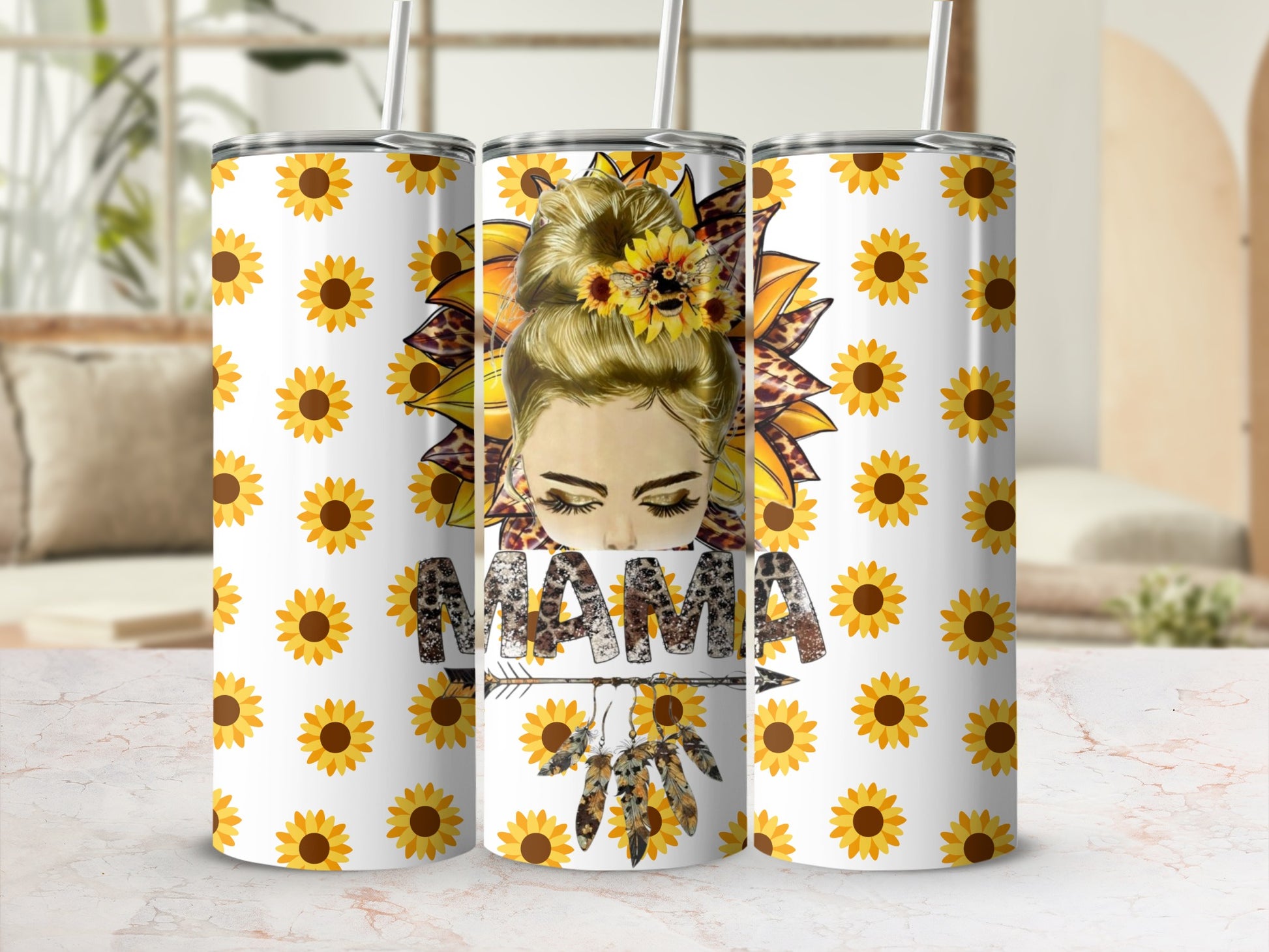 Sunflower Pattern Mama Design Insulated Tumbler Flask