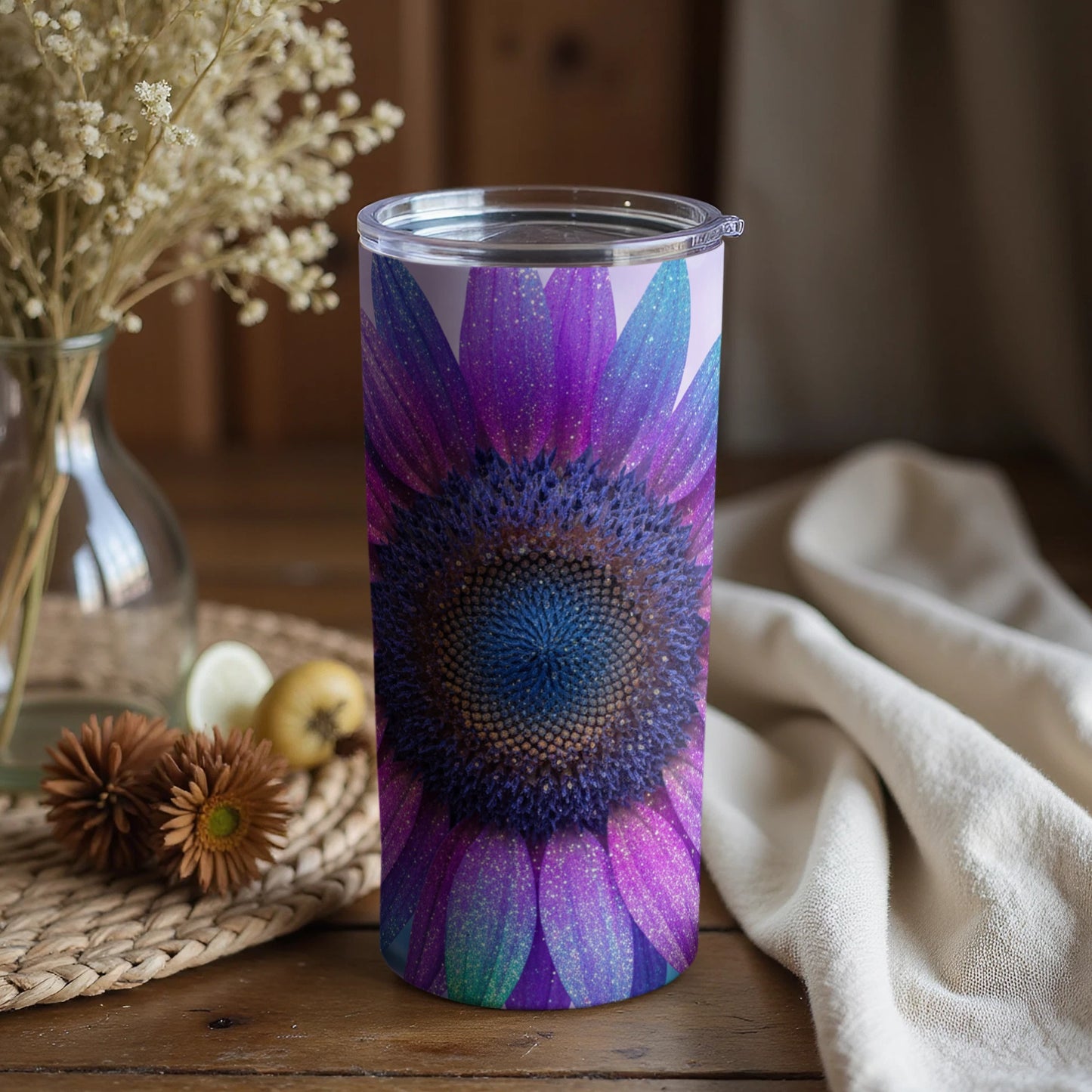 Vibrant Purple Sunflower Design Insulated Tumbler