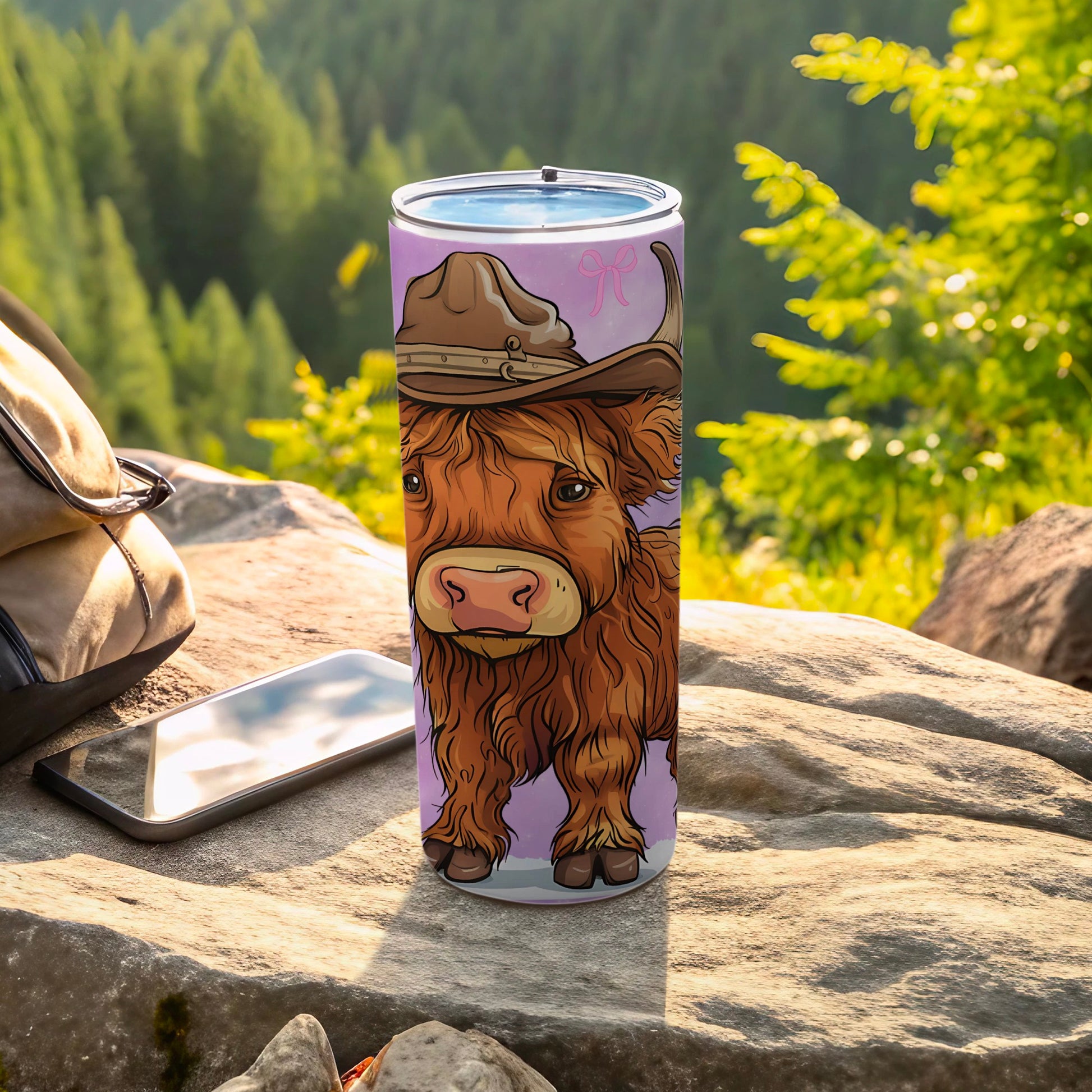 Adorable Highland Cow in a Hat Insulated Tumbler Cup