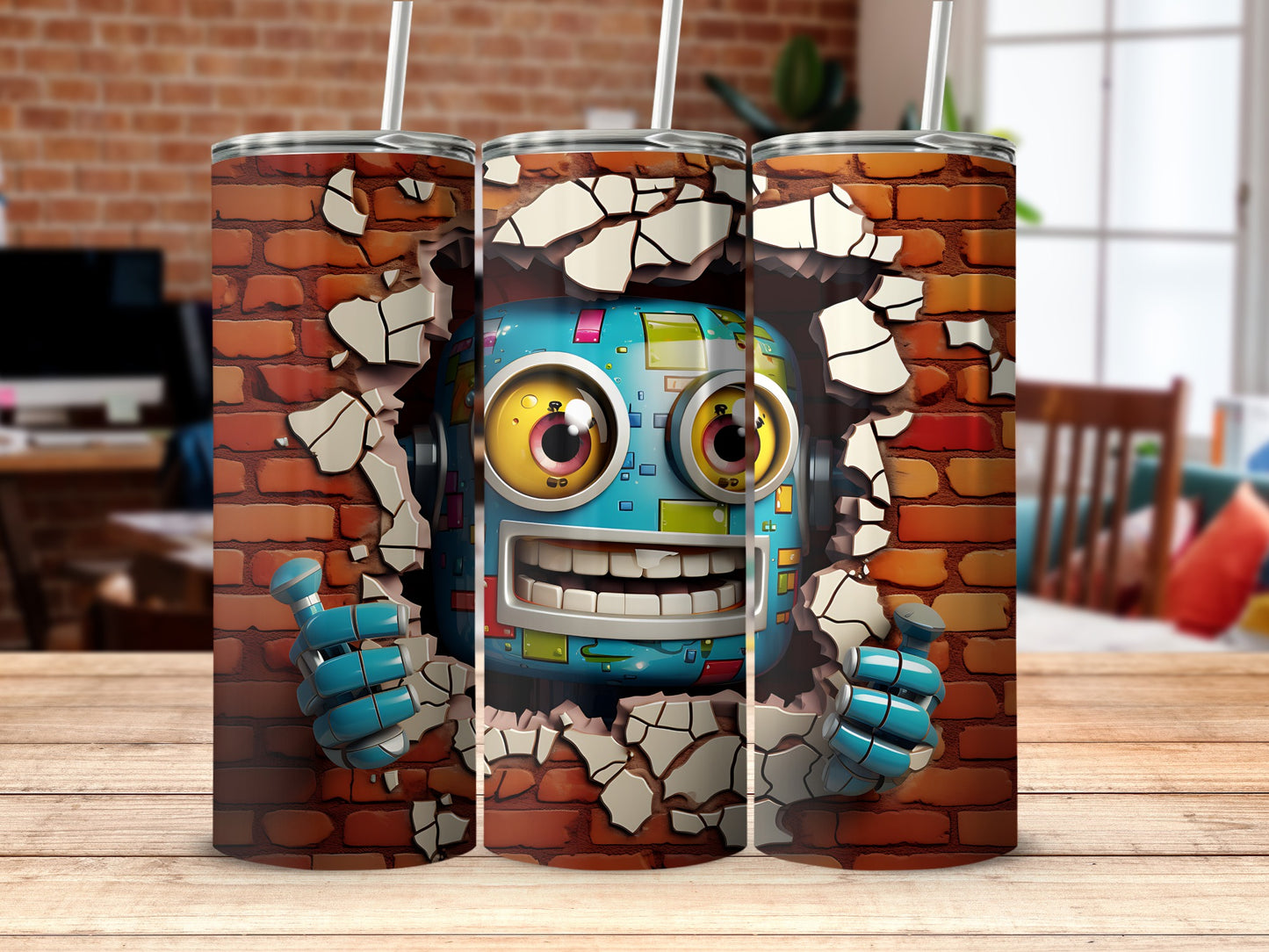 Robot Breaking Through Wall Art Design Tumbler