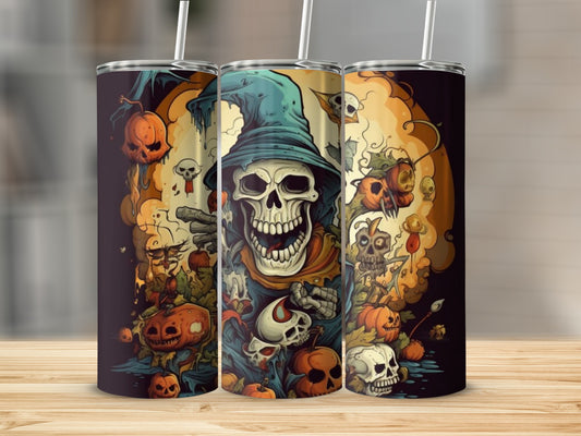 Halloween Skull and Pumpkin Themed Tumbler