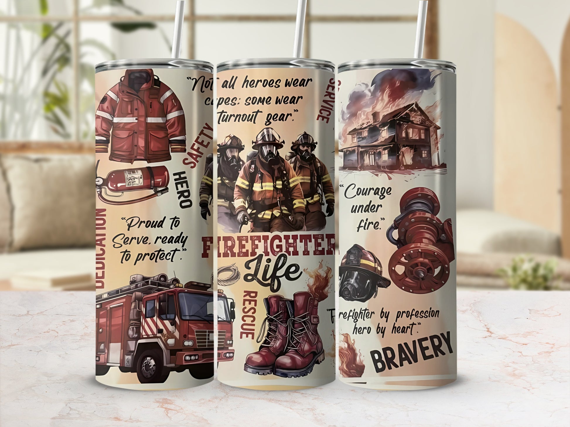 Firefighter Life Rescue Safety Hero Bravery Tumblers