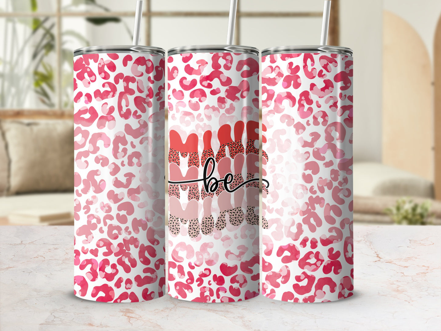 Pink Leopard Print Design Tumbler with Be Kind Text