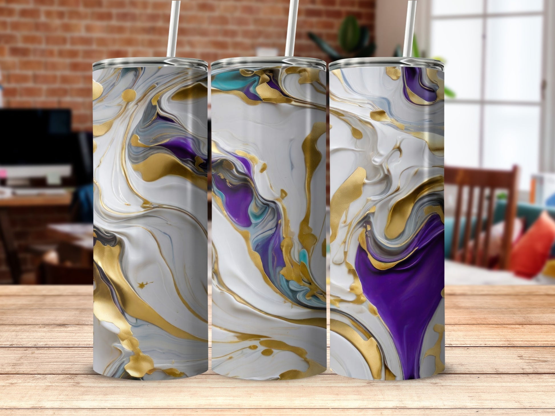 Fluid Art Gold Purple White Teal Swirl Tumbler product type