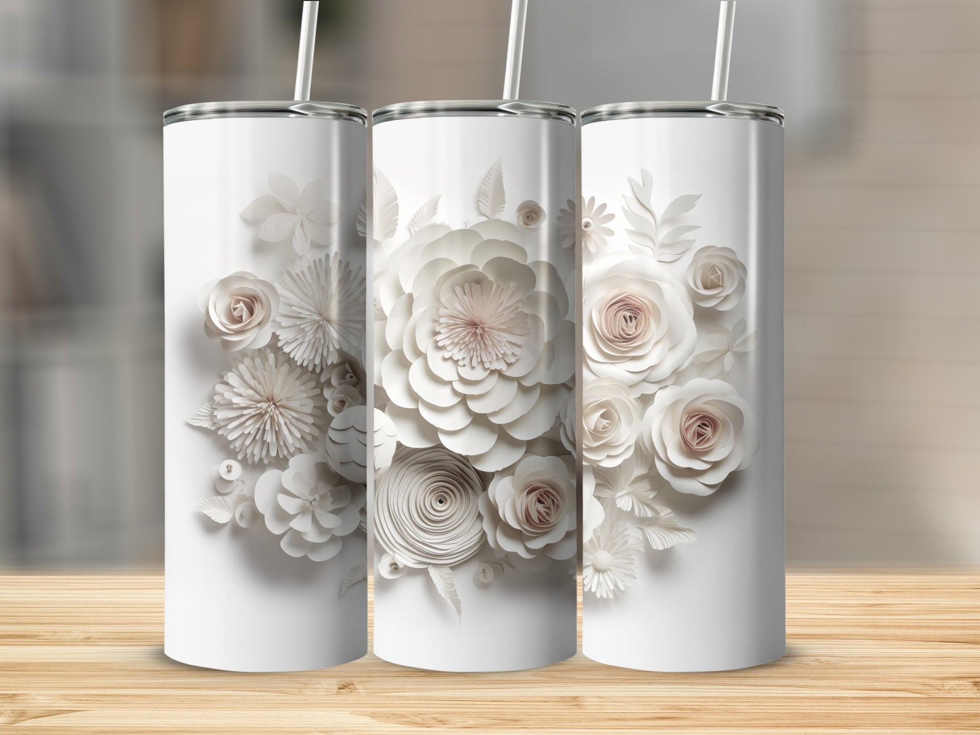 Elegant Floral 3D Design Tumbler Drinkware Accessory