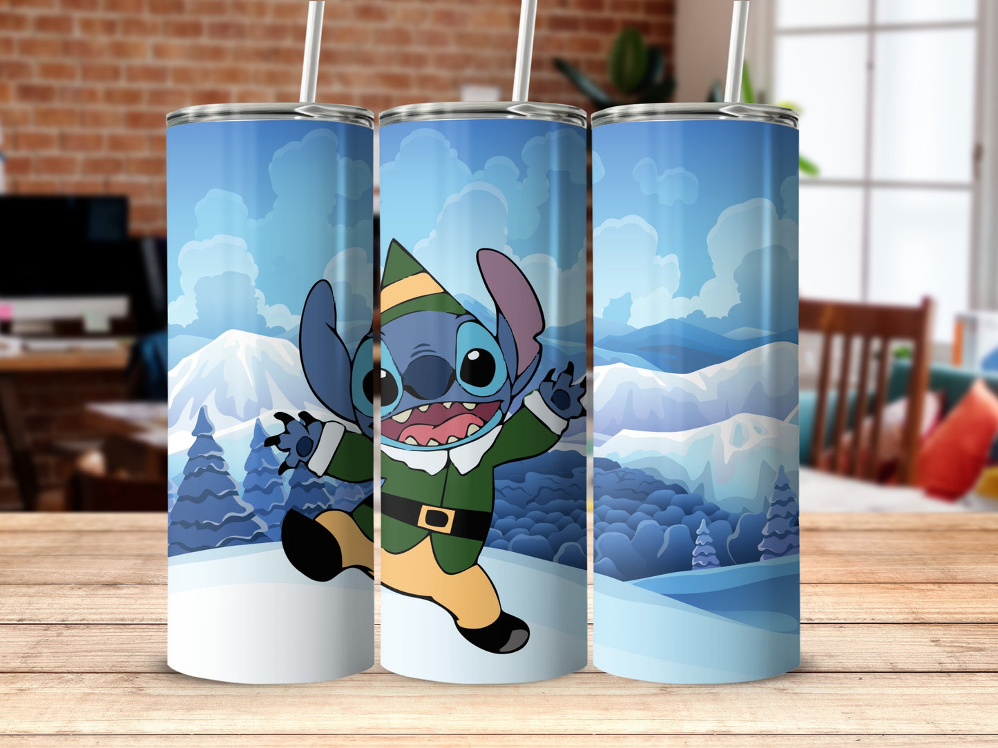 Cute Blue Alien Character in Winter Mountain Scene Product