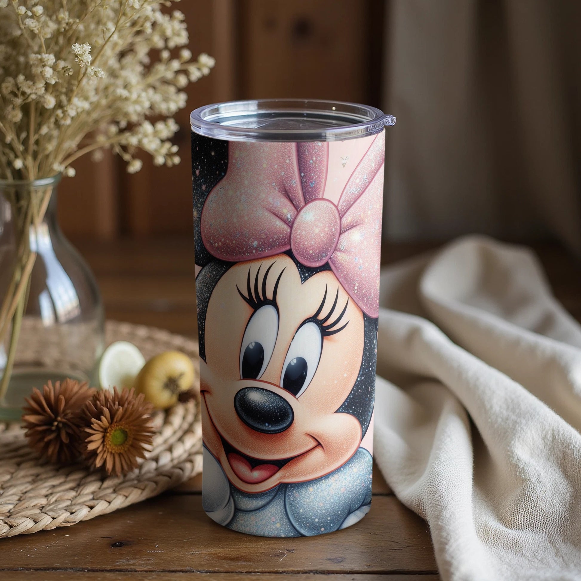 Minnie Mouse Tumbler with Pink Bow Cartoon Design