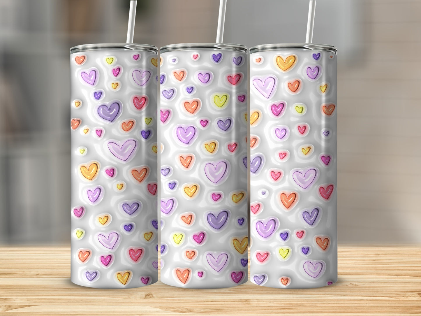 Colorful Hearts Patterned Insulated Tumbler Cup