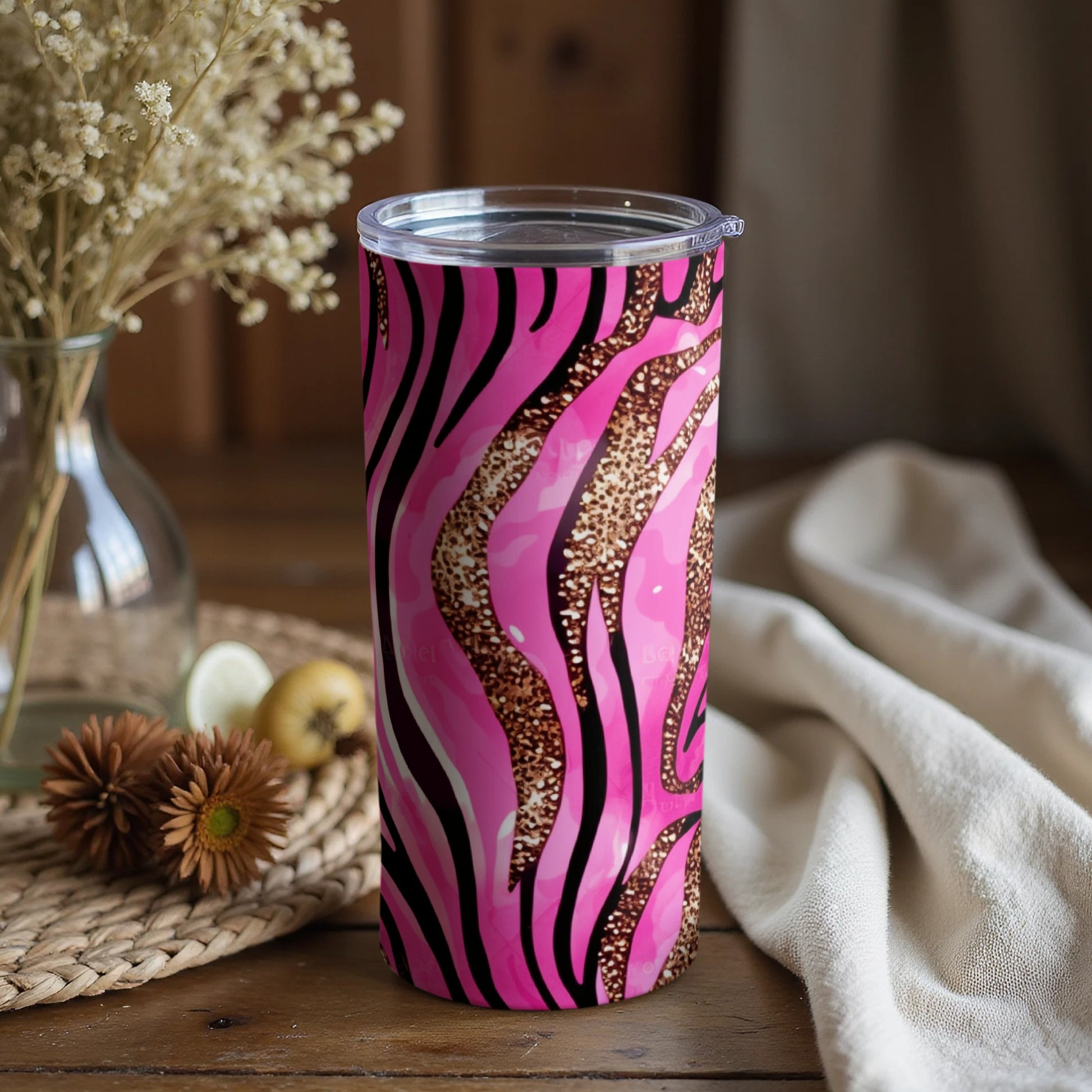 Vibrant Pink and Gold Zebra Stripes Tumbler